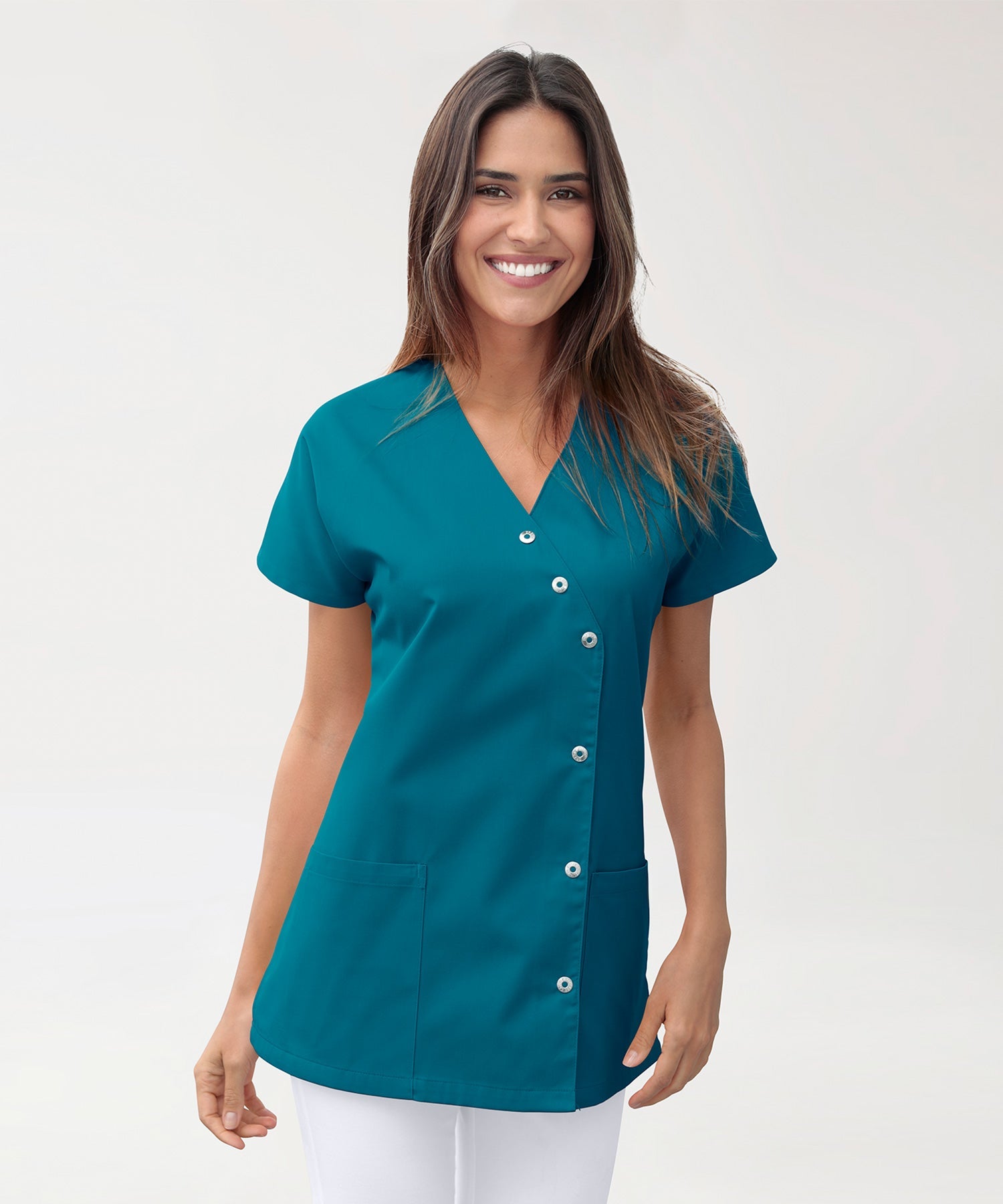 Damen Modell Kasack durchgeknöpft in der Farbe petrol