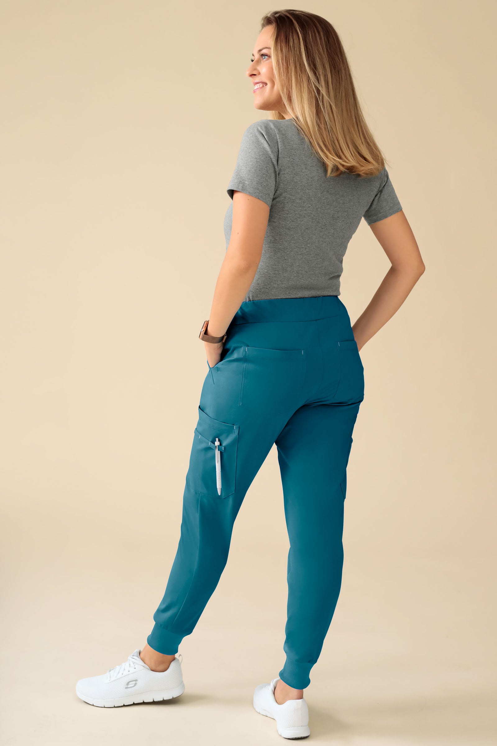 KAERE Hose Damen - Saumbündchen Kurzgr. mit Beintaschen petrol, Vue de dos