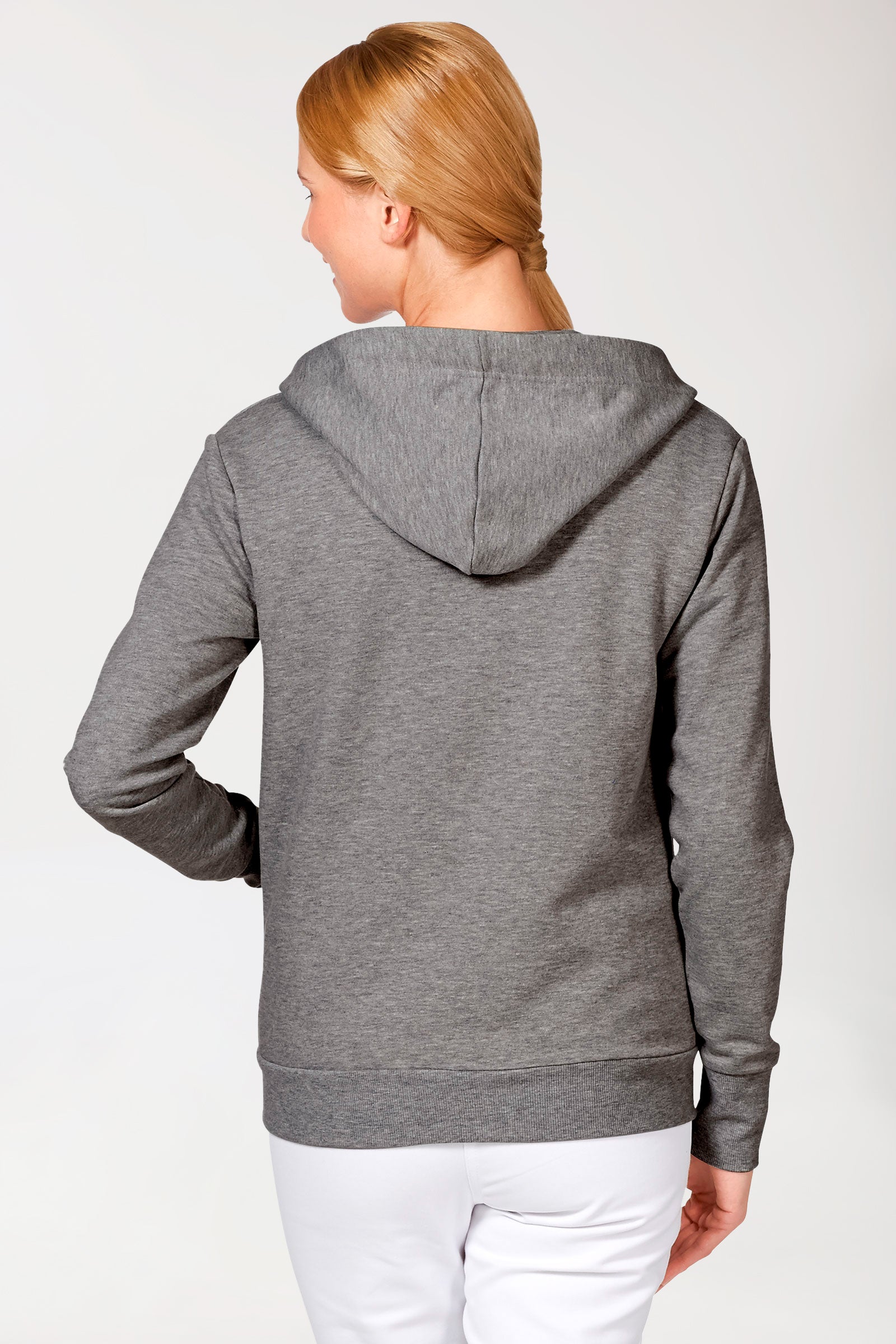 Sweatjacke Damen - mit Kapuze grau melange, Rückansicht