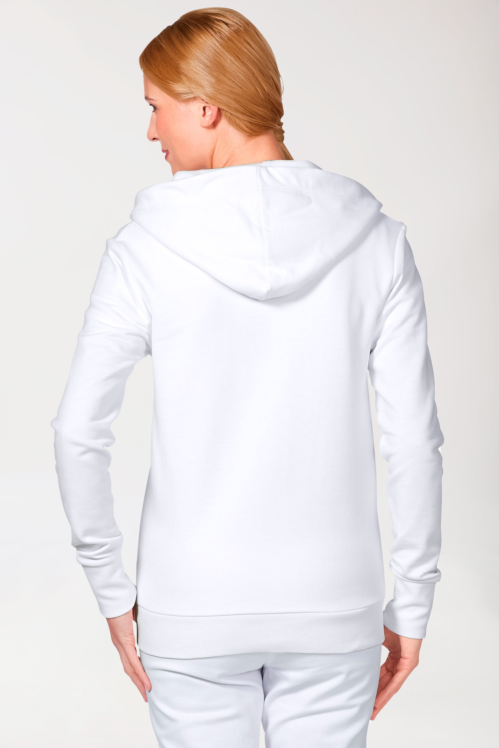 Sweatjacke Damen - mit Kapuze weiss, Rückansicht