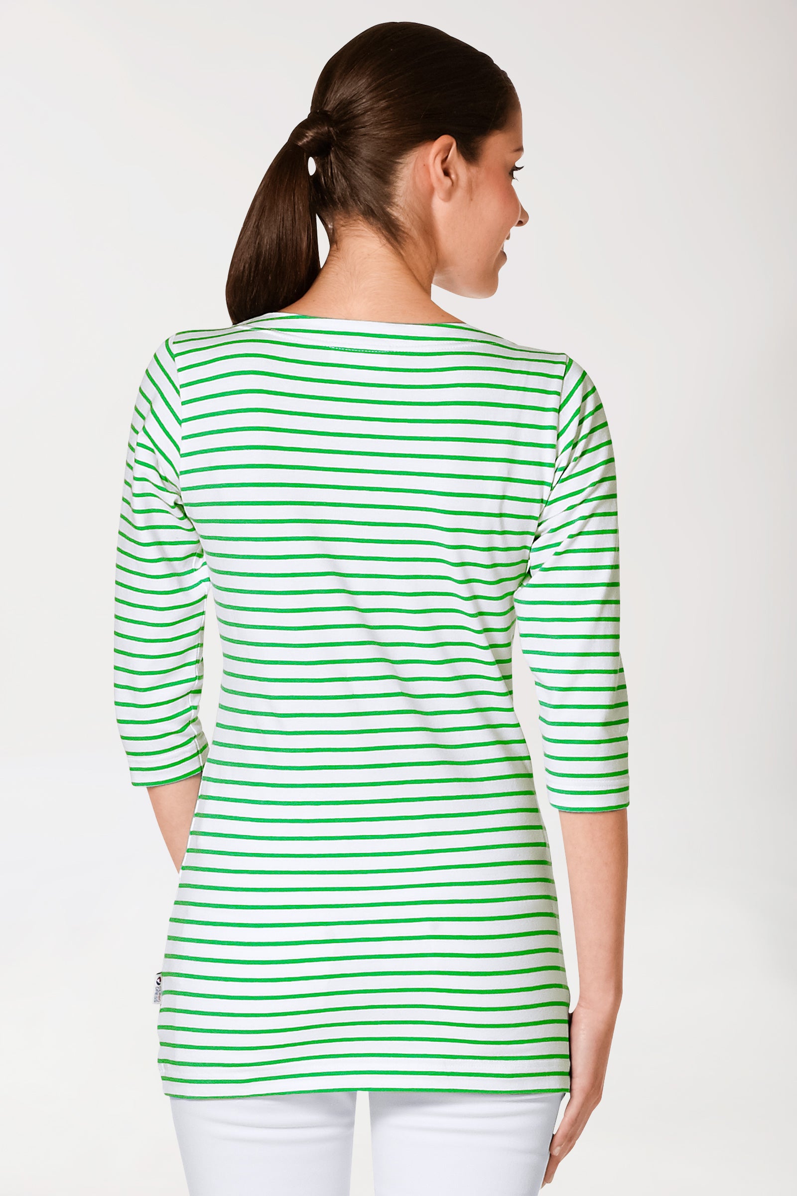 Longshirt Damen - 3/4 Arm apfelgrün/weiss