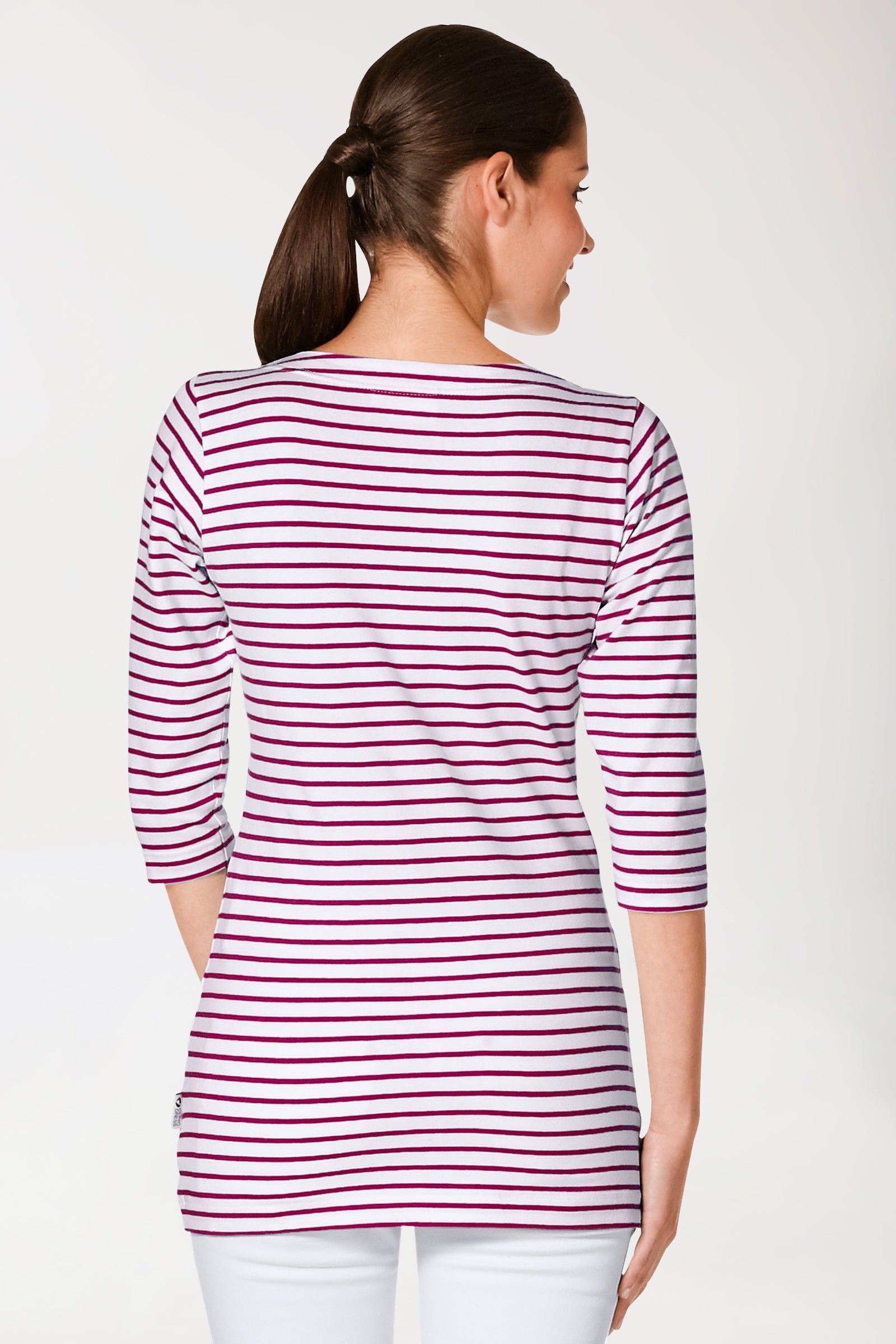 Longshirt Damen - 3/4 Arm bordeaux/weiss