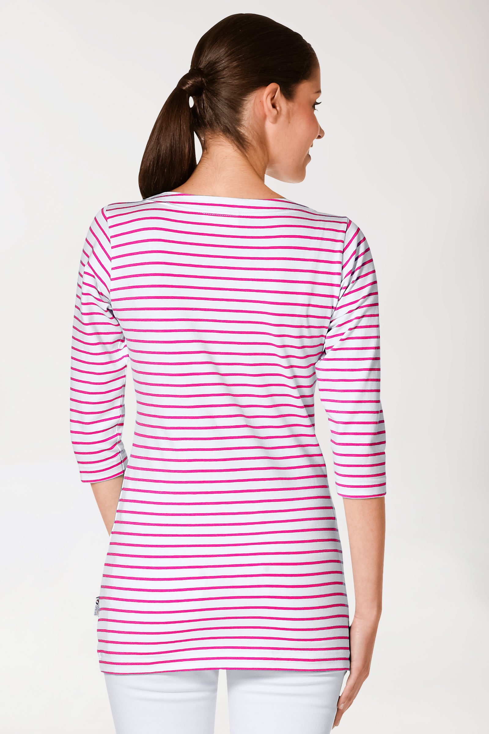 Longshirt Damen - 3/4 Arm pink/weiss