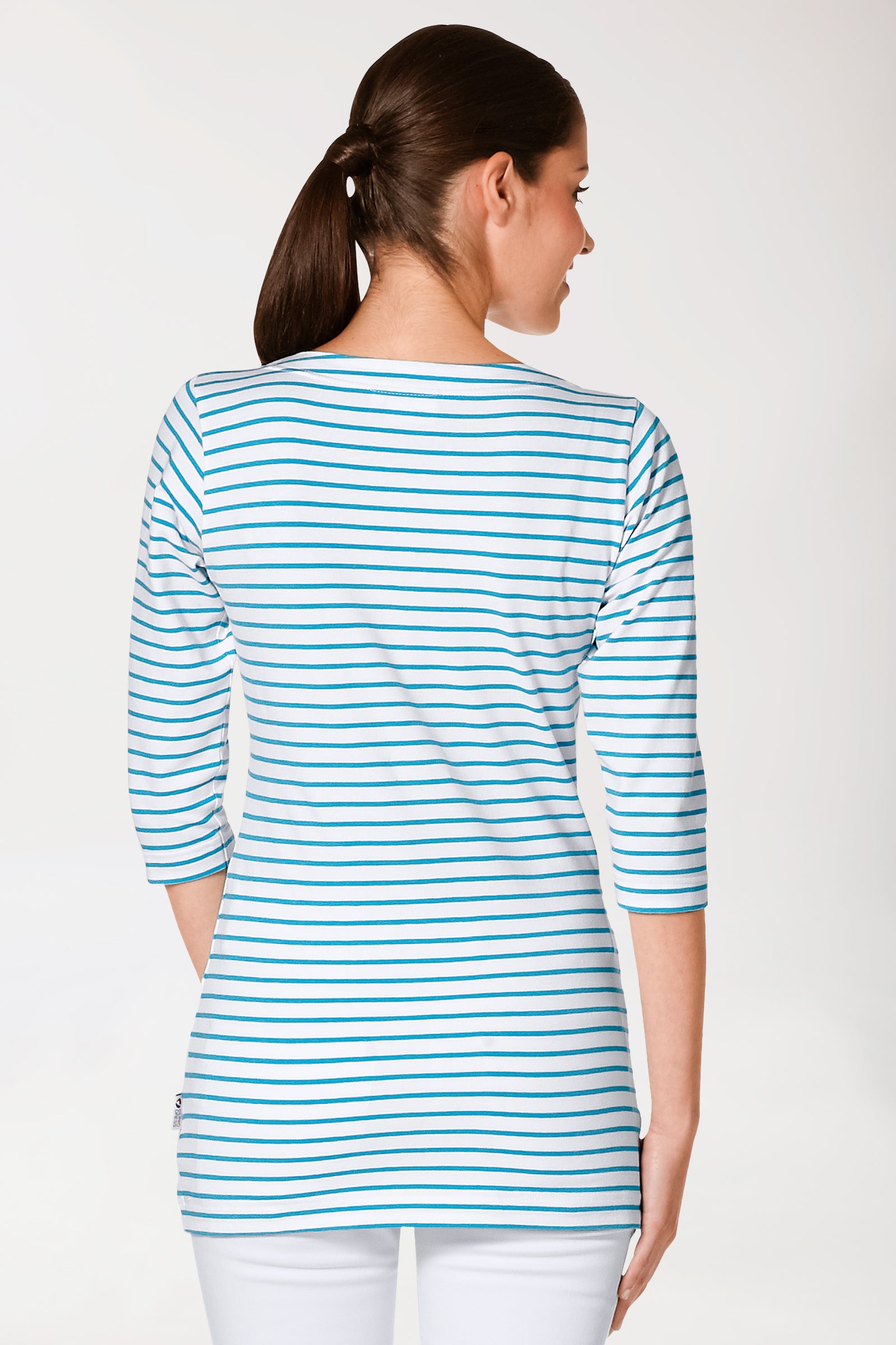 Longshirt Damen - 3/4 Arm türkis/weiss