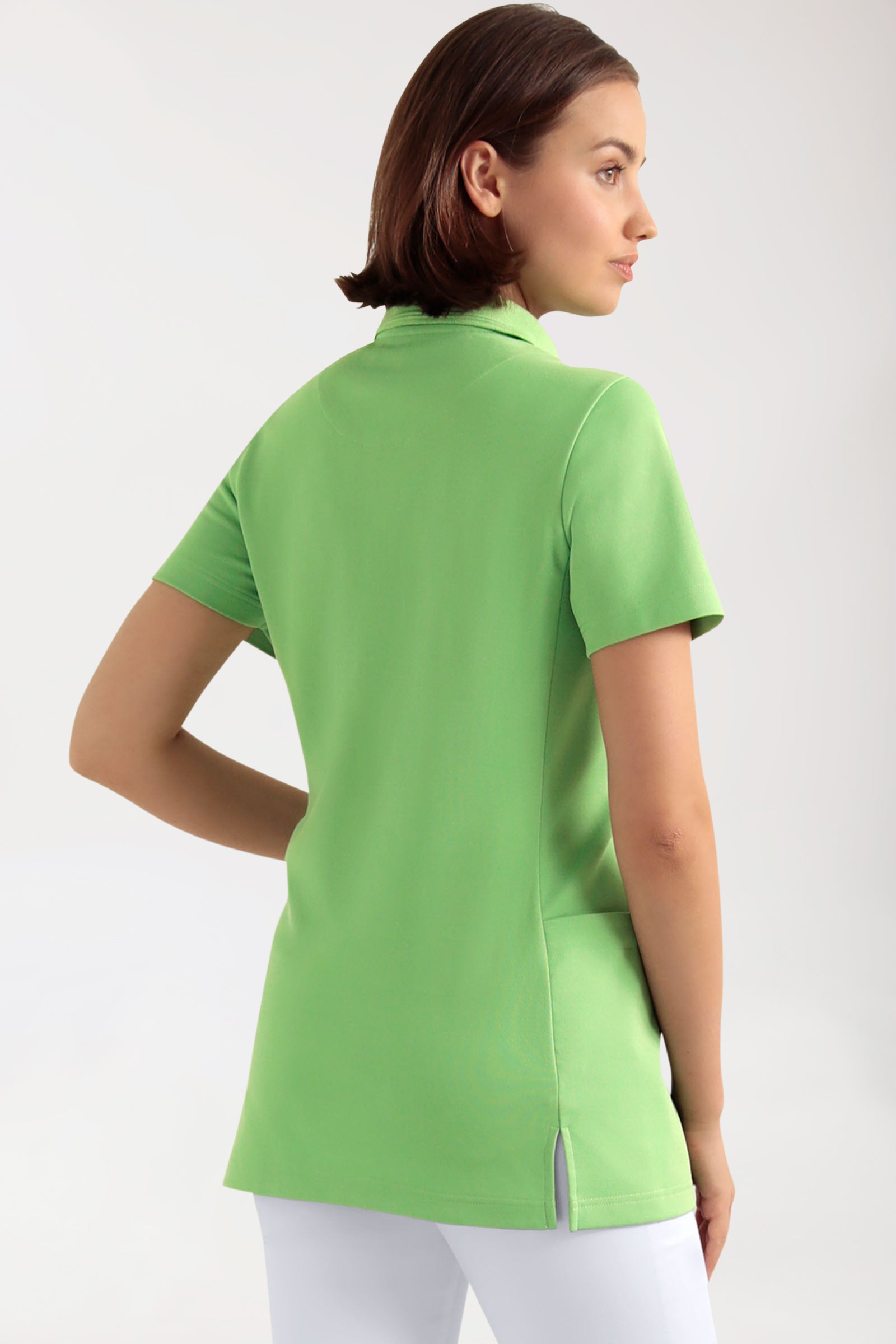 COMFY FLEX Stretch Schlupfkasack Damen - Polokragen apfelgrün, Rückansicht