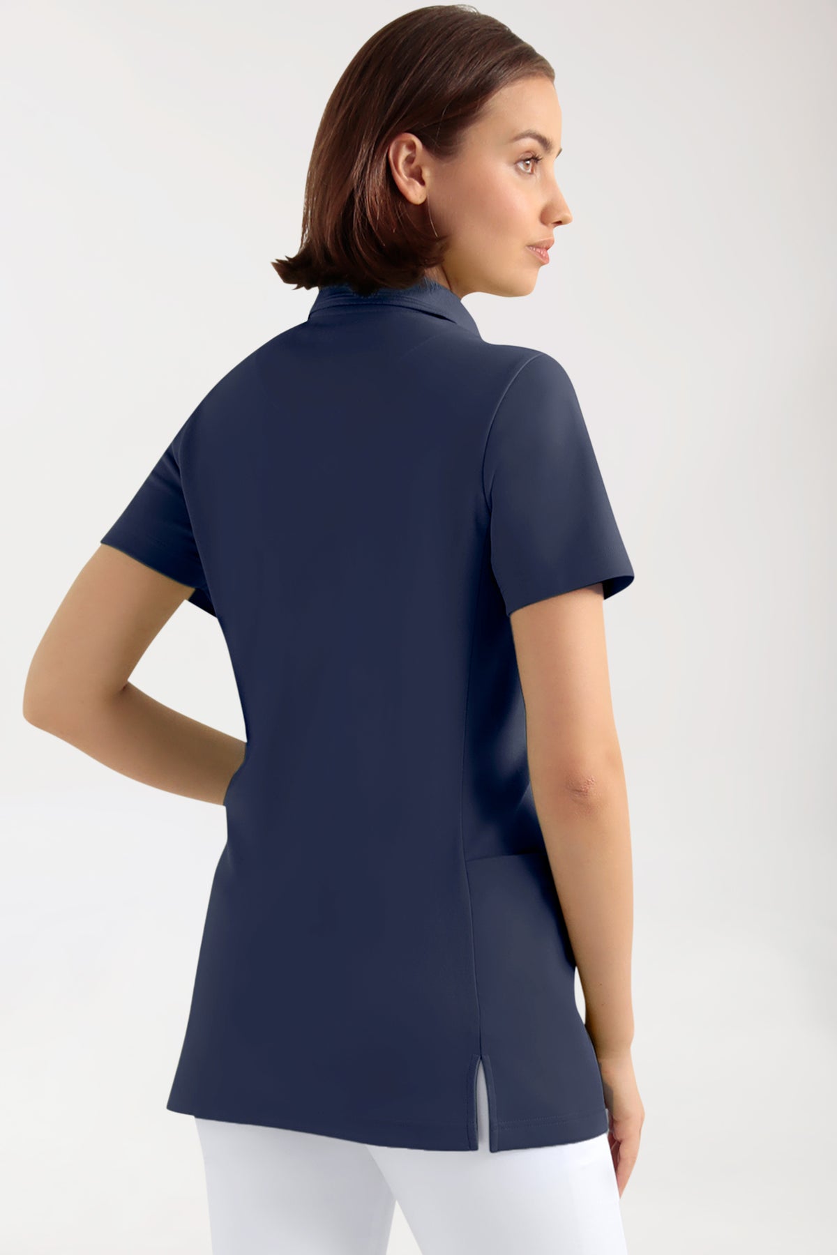 COMFY FLEX Stretch Schlupfkasack Damen - Polokragen navy, Rückansicht