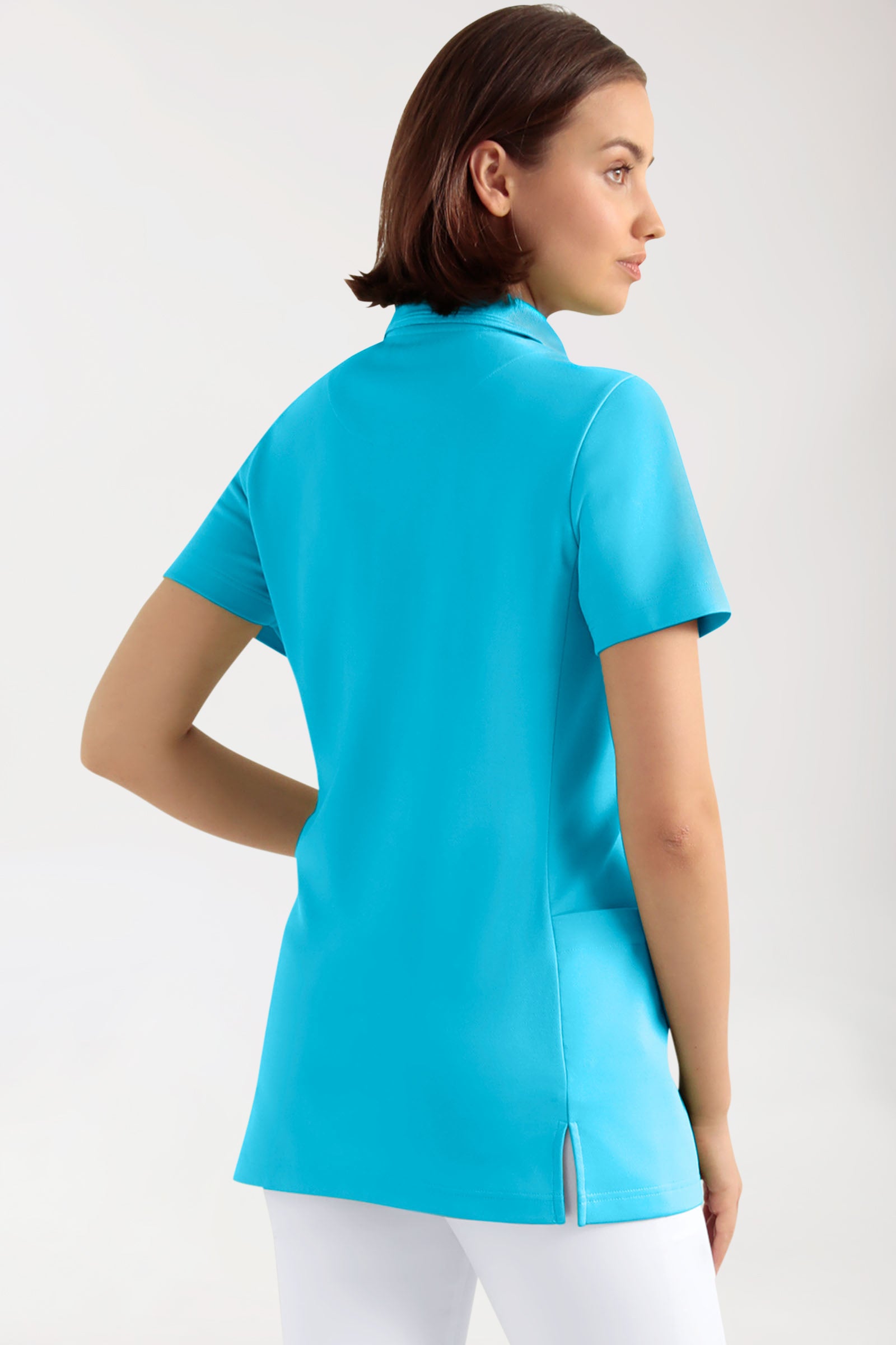 COMFY FLEX Stretch Schlupfkasack Damen - Polokragen türkis, Rückansicht