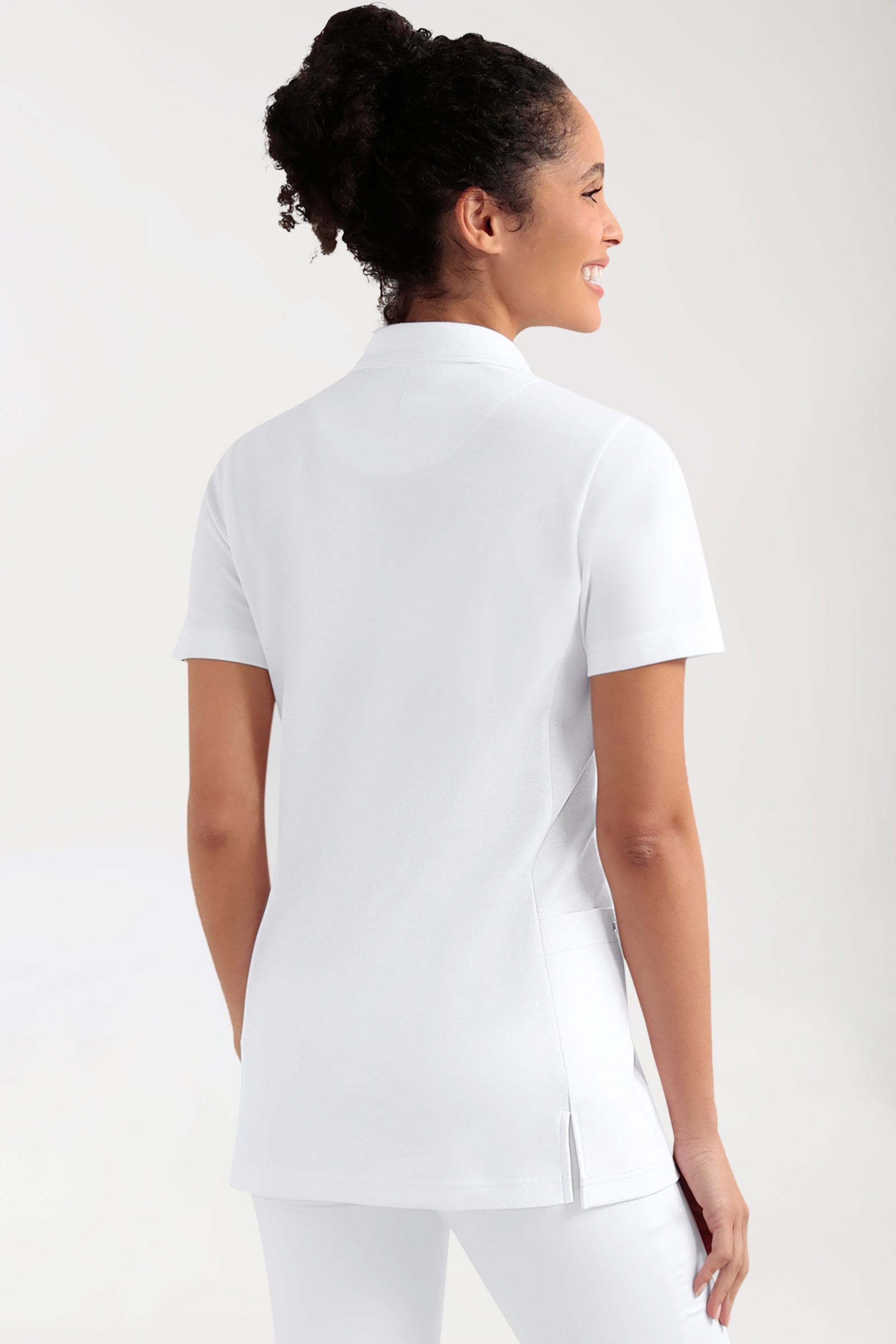 COMFY FLEX Stretch Schlupfkasack Damen - Polokragen weiss