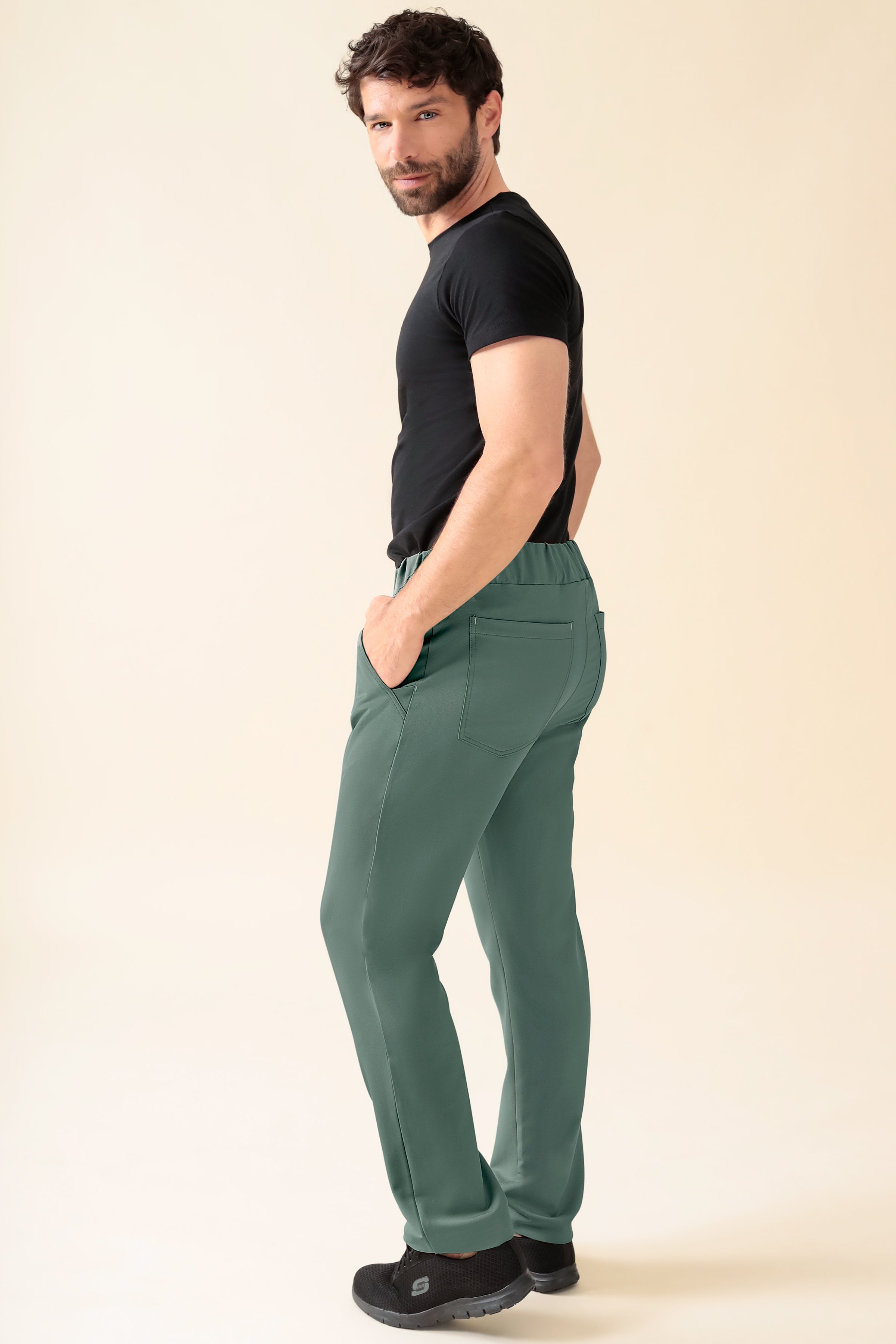 KAERE Hose Herren - gerader Saum Kurzgr. ohne Beintaschen dunkelgrün