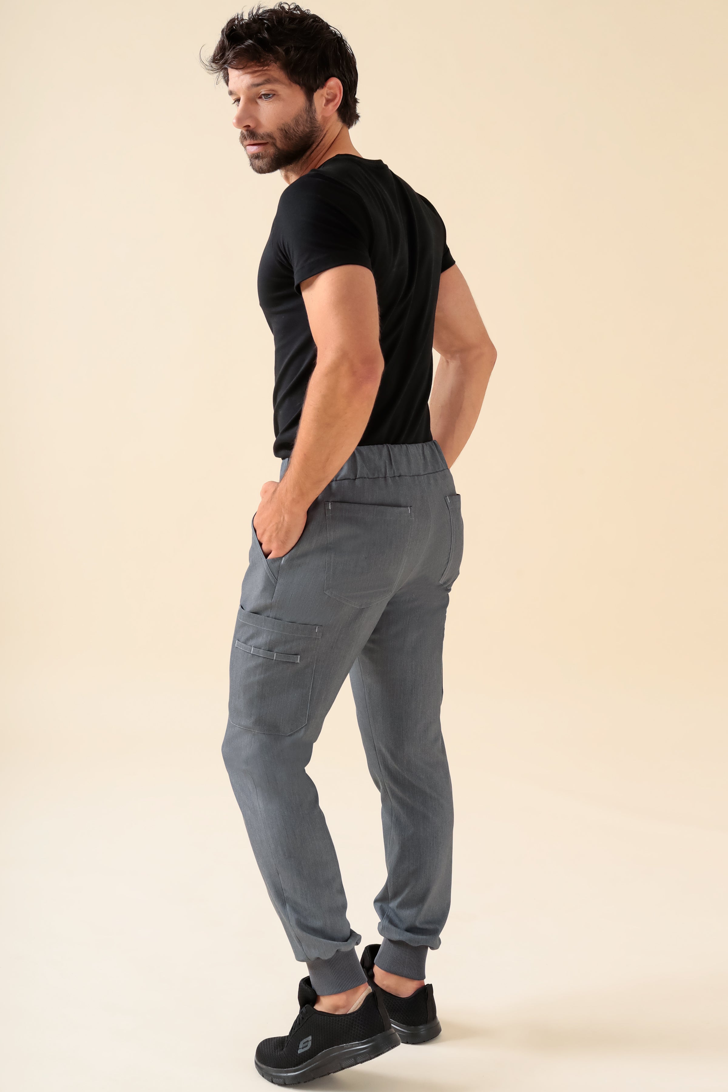 KAERE Hose Herren - Saumbündchen Kurzgr. mit Beintaschen grau melange, Vue de dos