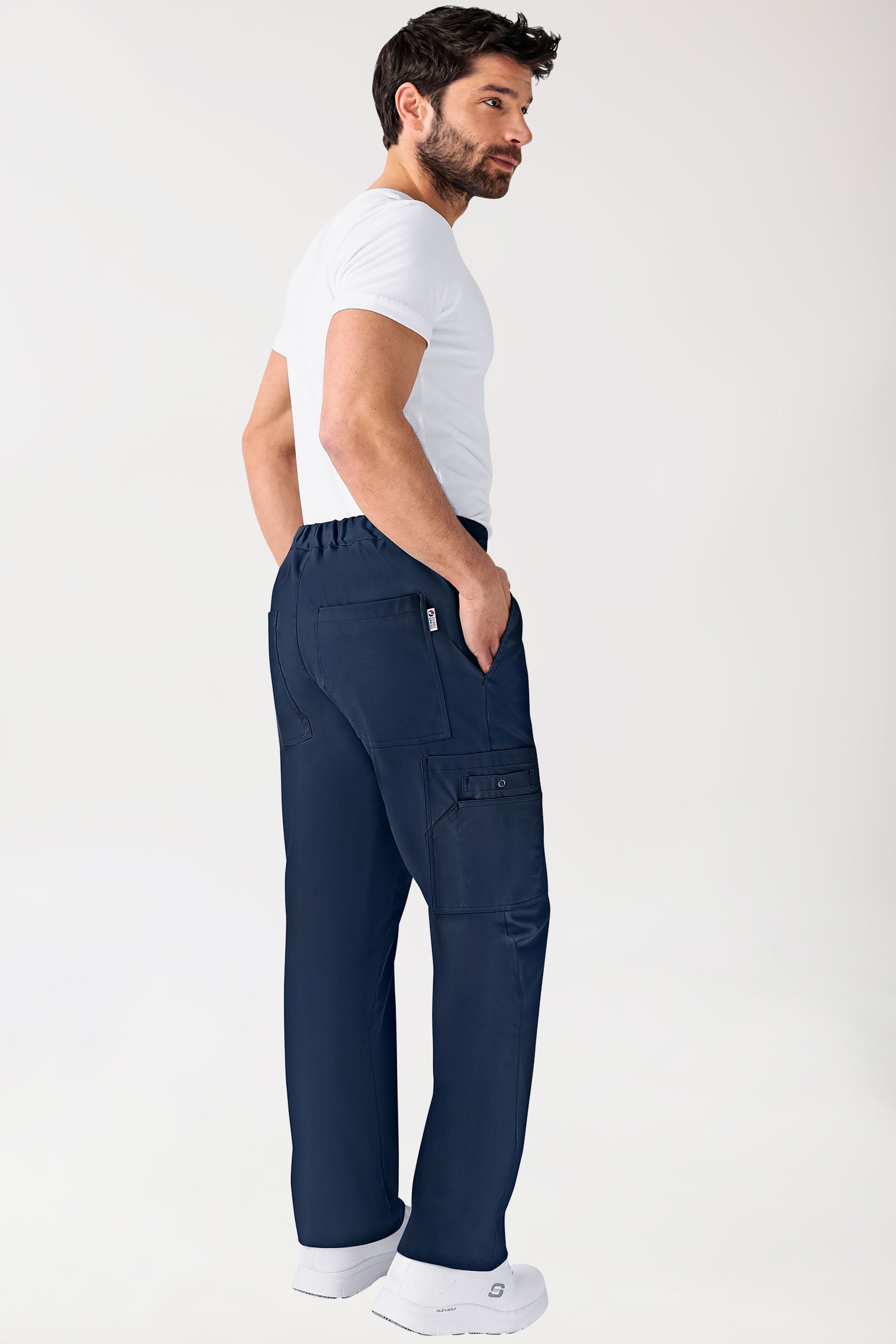 CLINIC STRETCH Hose Unisex - mit Beintasche Kurzgr. navy, Rückansicht