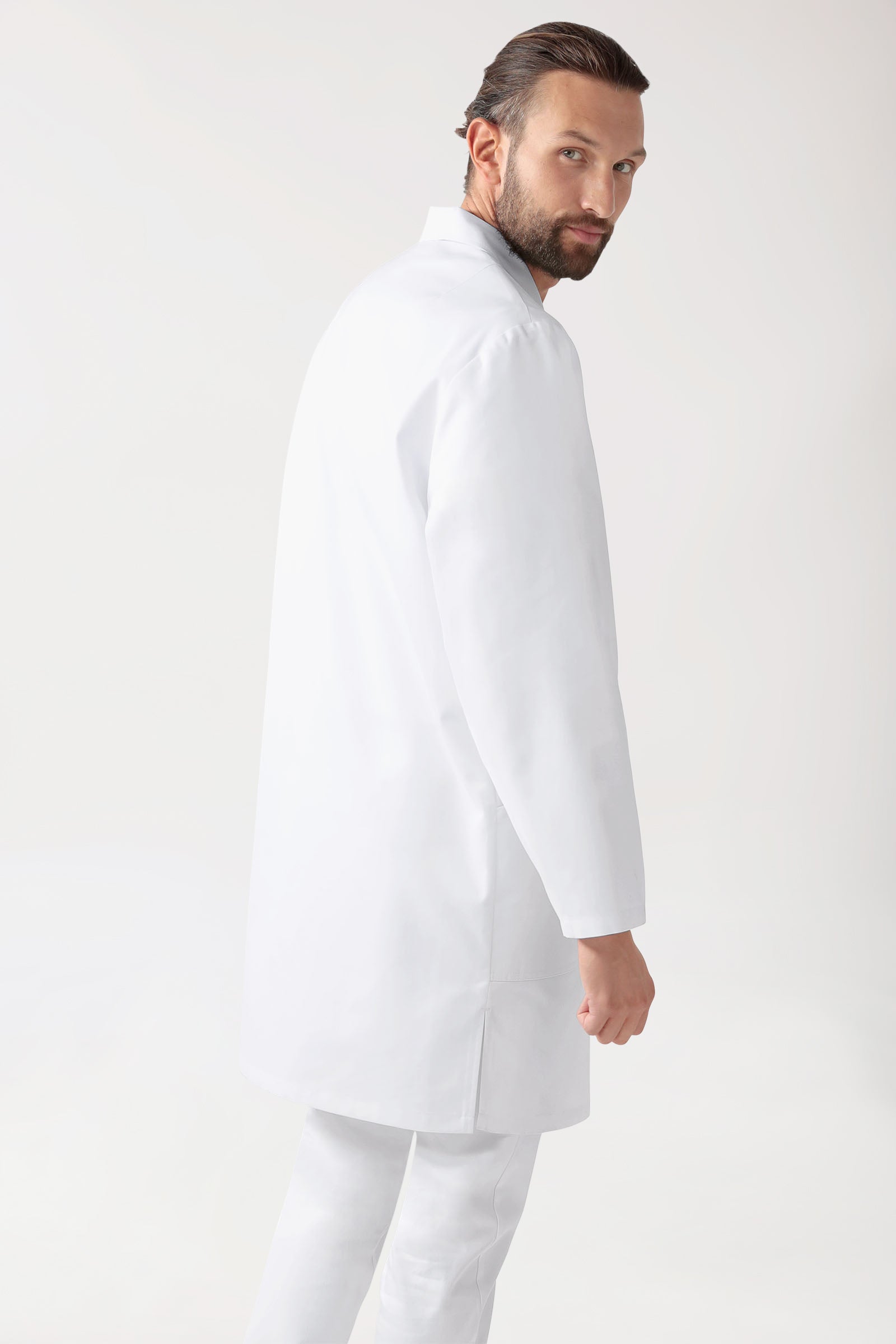 Mantel Herren - Reverskragen - durchgeknöpft weiss, Vue de dos