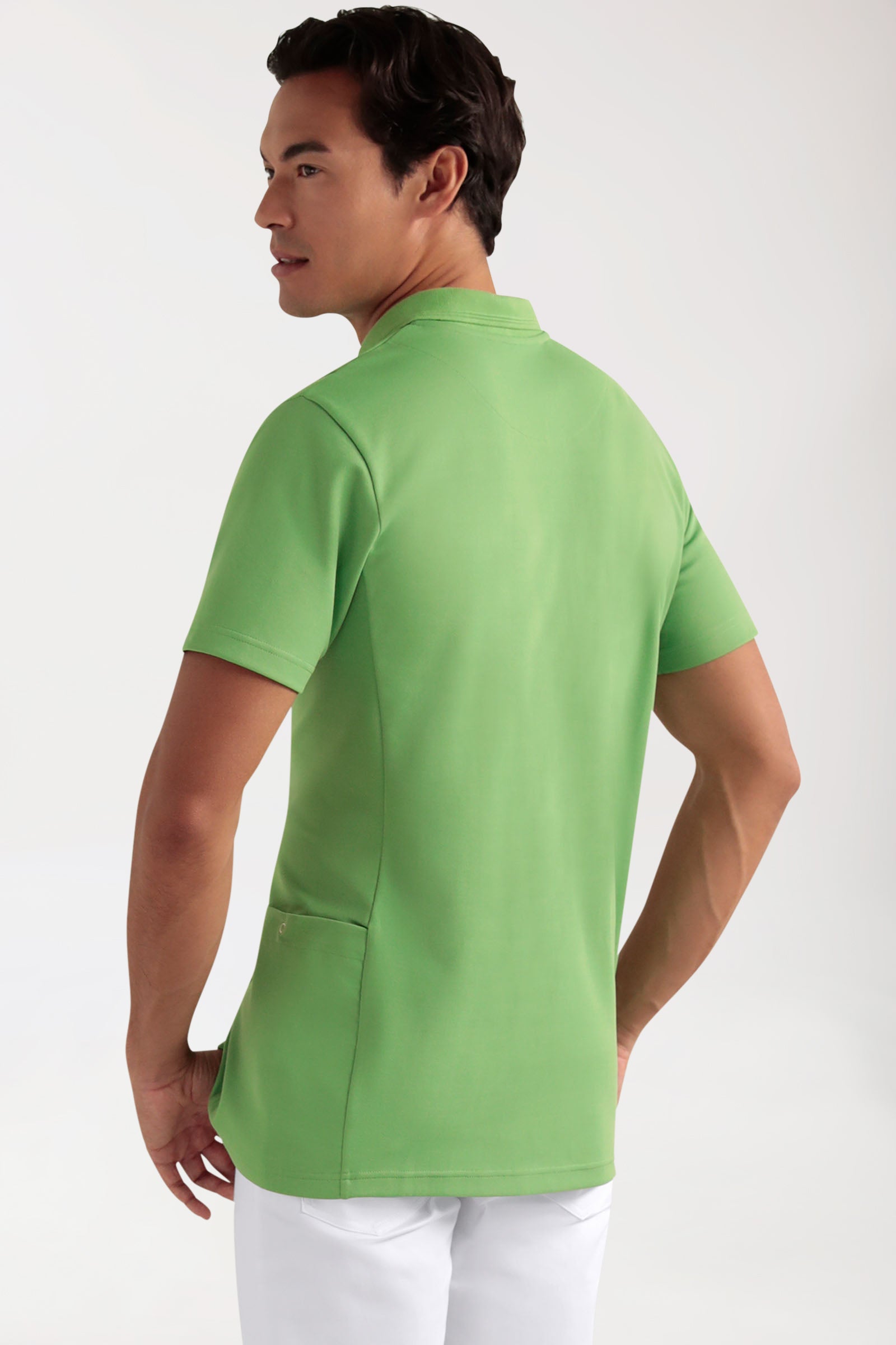 COMFY FLEX Stretch Schlupfkasack Herren - Polokragen apfelgrün, Rückansicht