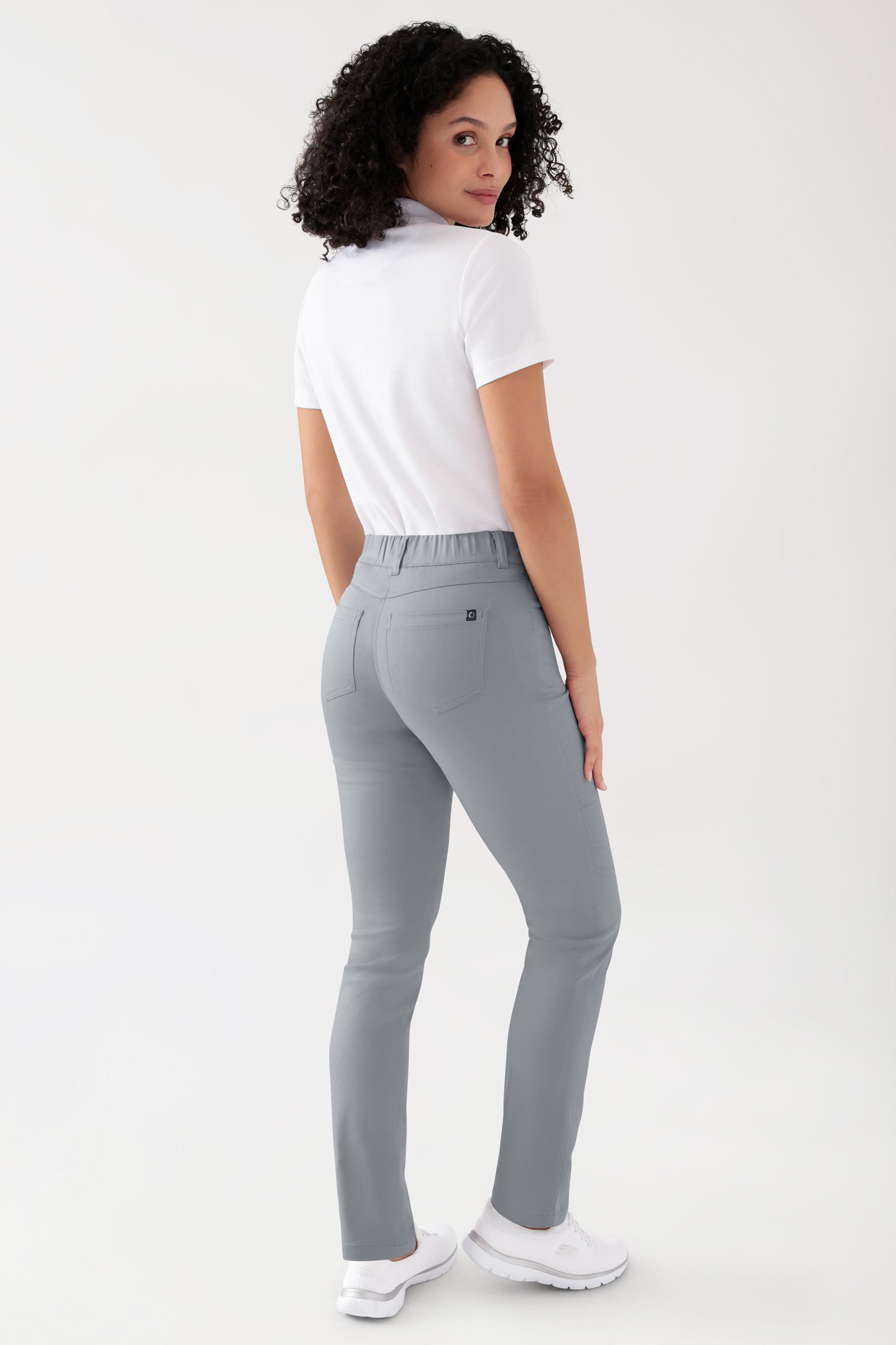 COMFY FLEX 5-Pocket Hose Damen - gerades Bein grau, Vue de dos Le mannequin mesure 176 cm et porte la taille 36