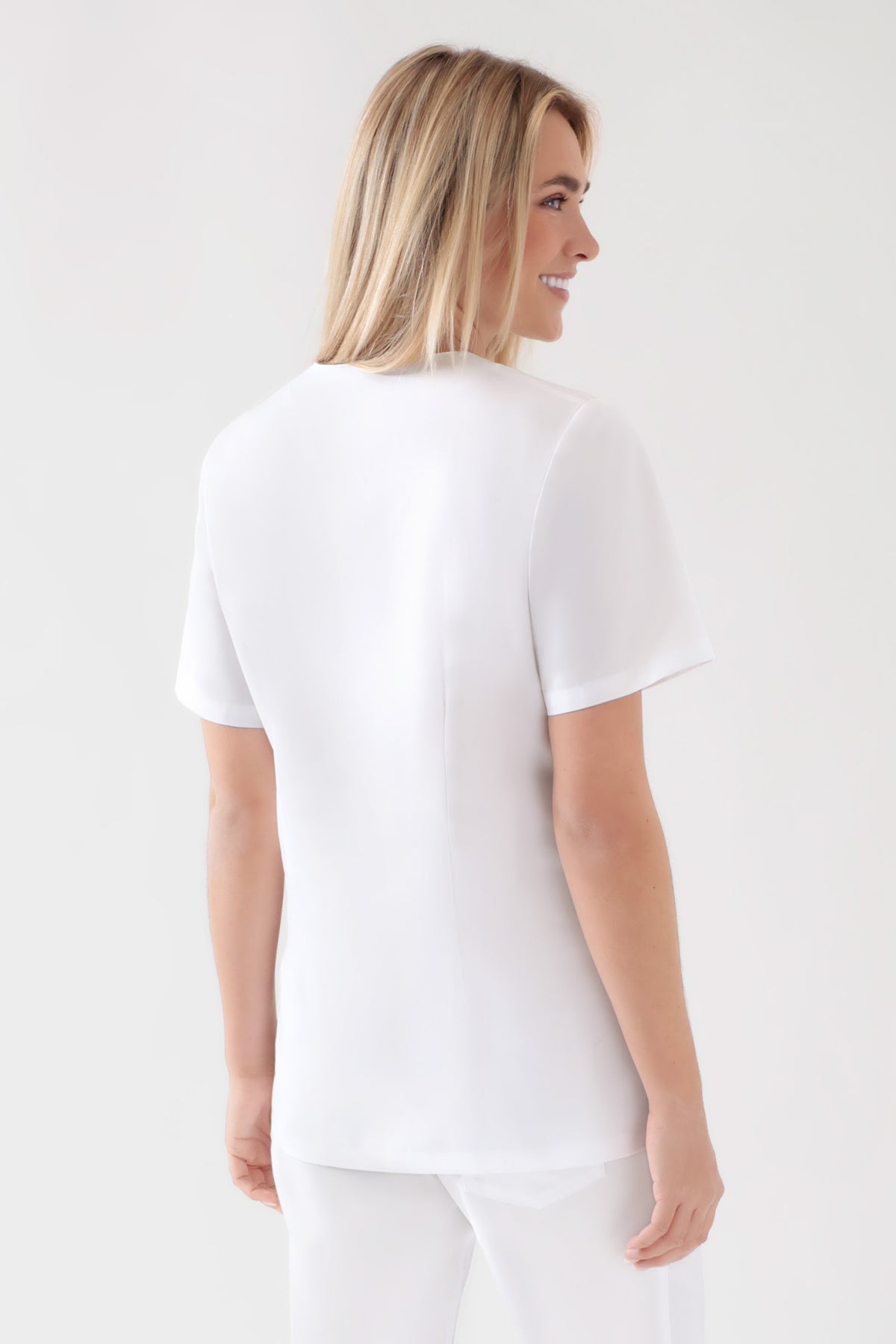 TENCEL™ Schlupfkasack Damen - V-Ausschnitt weiss, Rückansicht