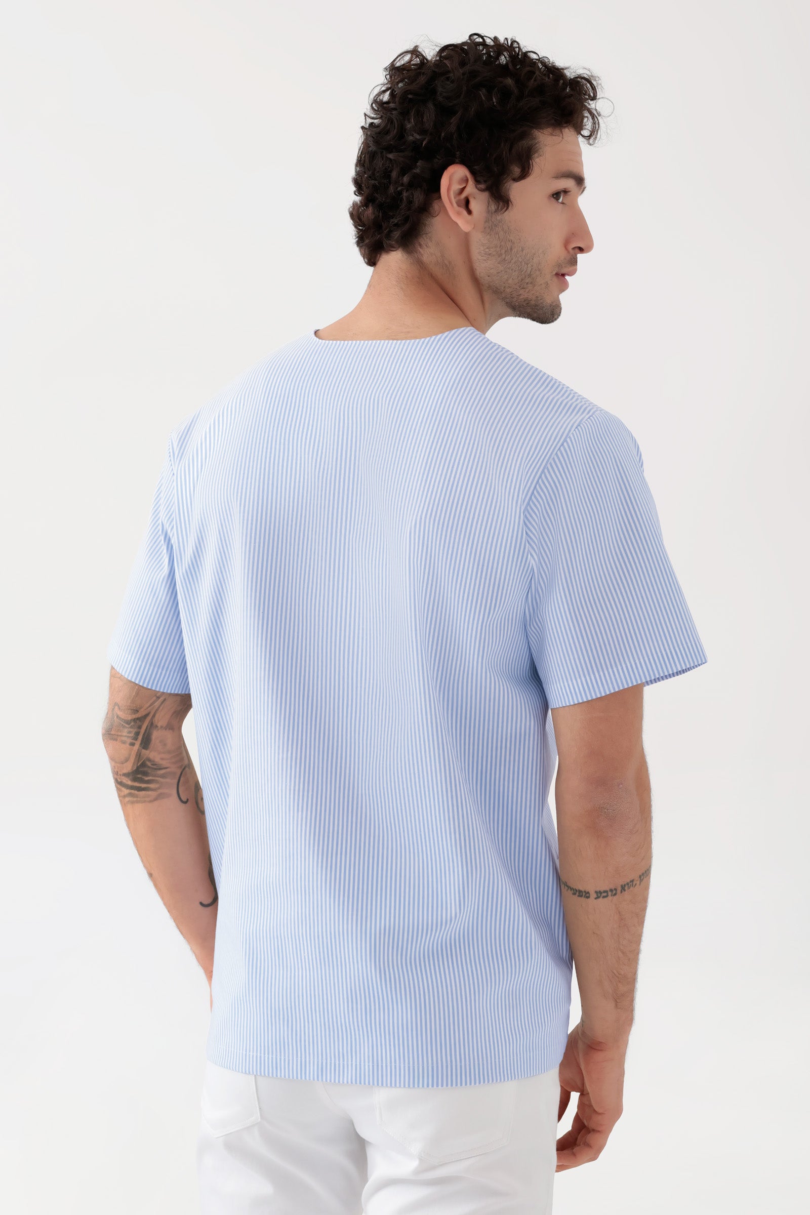 Stretch Schlupfkasack Unisex - V-Ausschnitt weiss/blau