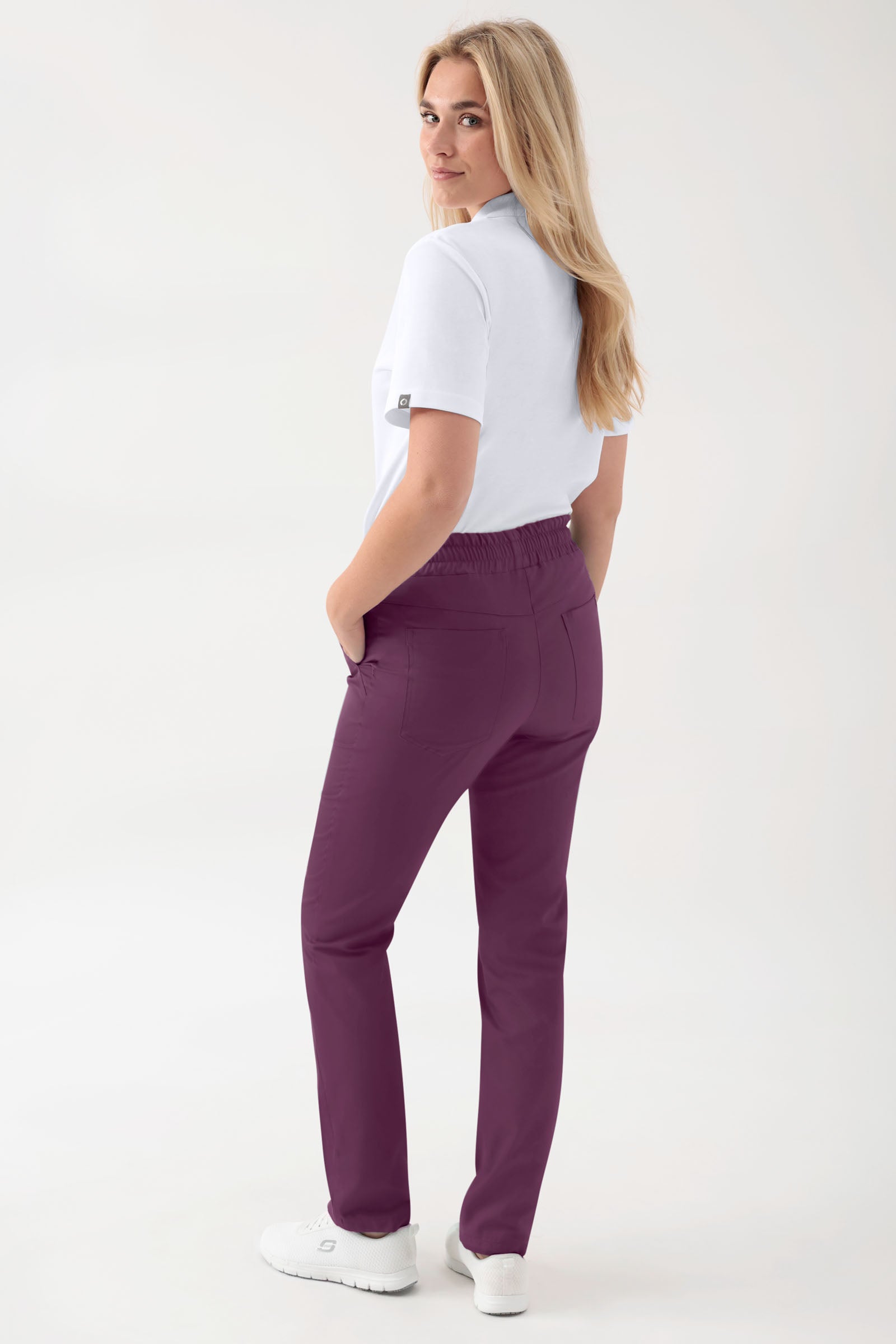 GREEN Stretch Hose Unisex - Rundumgummibund pflaume, Rückansicht