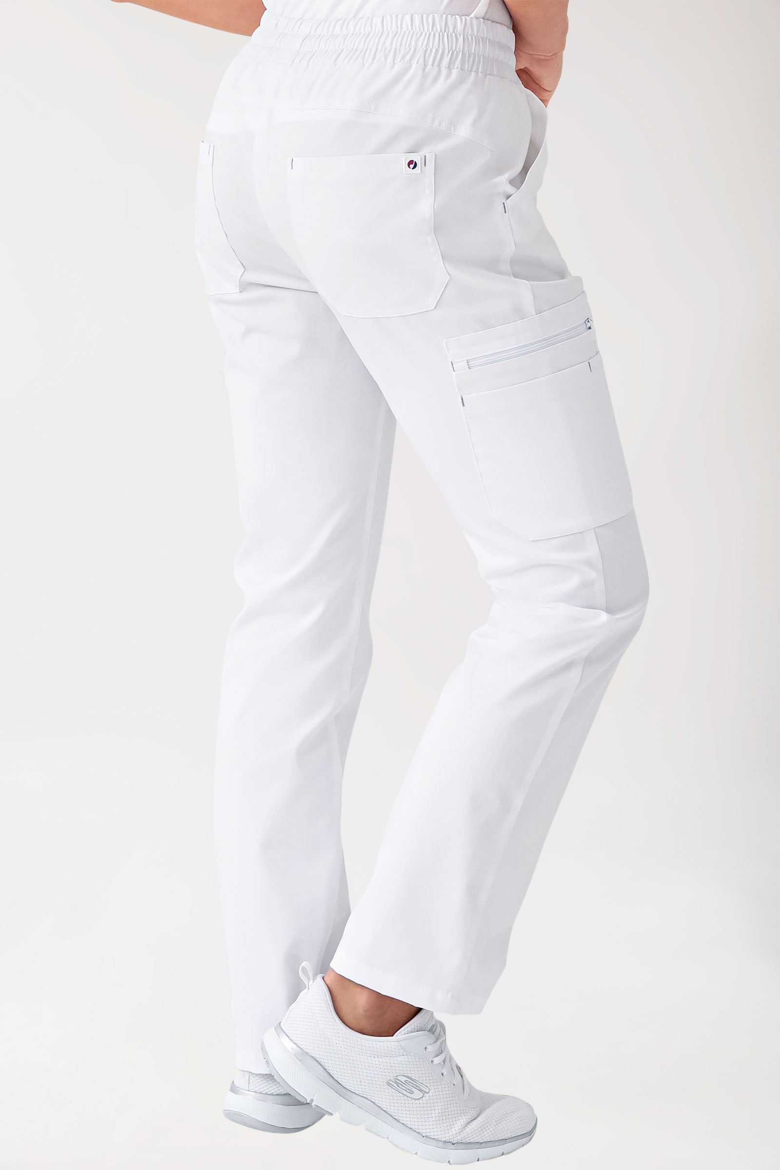 CLINIC STRETCH Hose Damen - gerader Saum weiss/grau