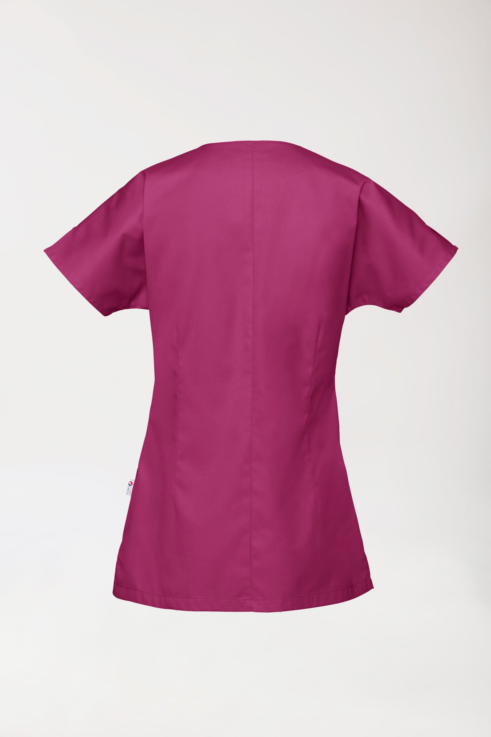 Beauty Kasack Damen - asymmetrische Druckknopfleiste berry, Rückansicht