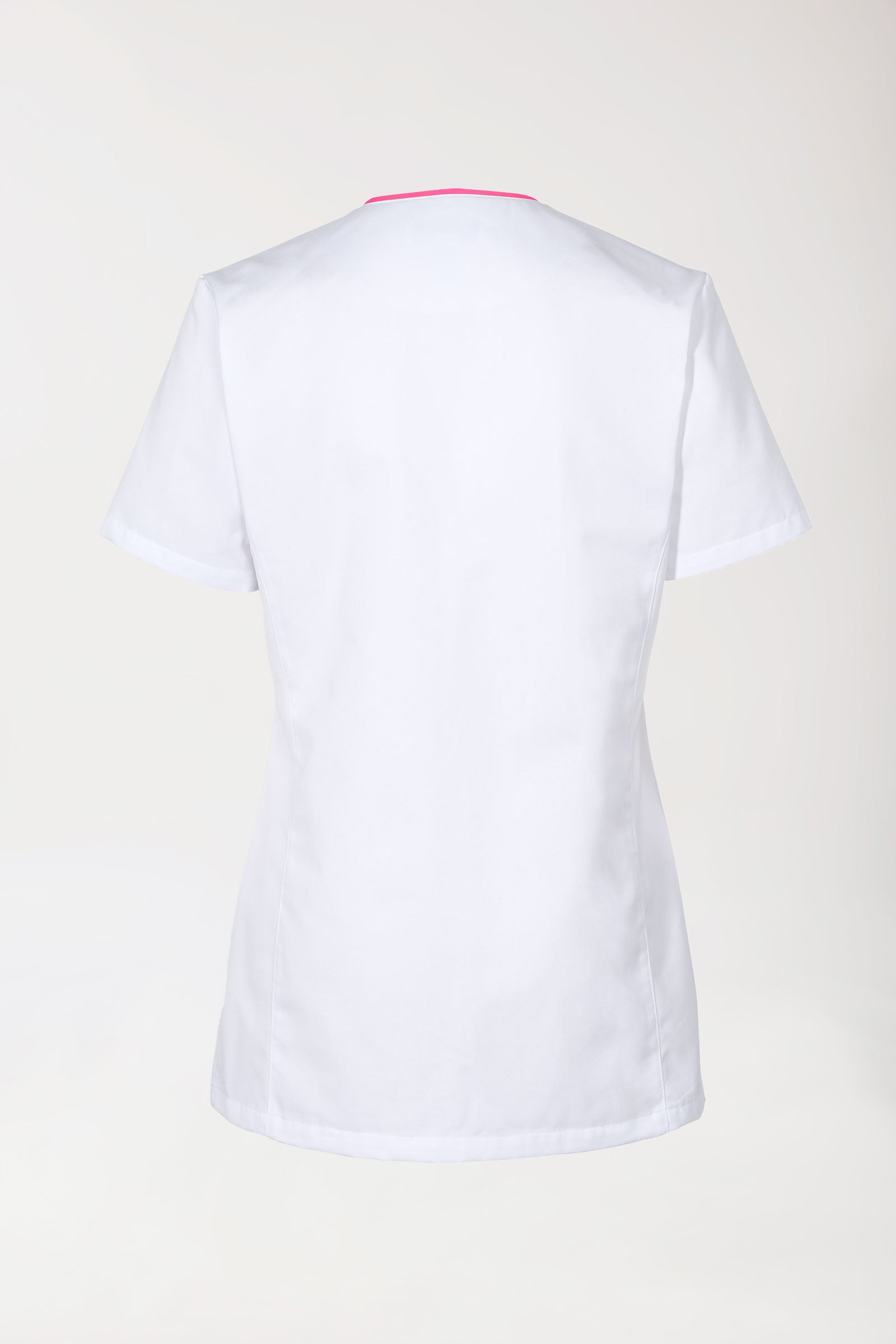 Beauty Kasack Damen - durchgeknöpft weiss/pink