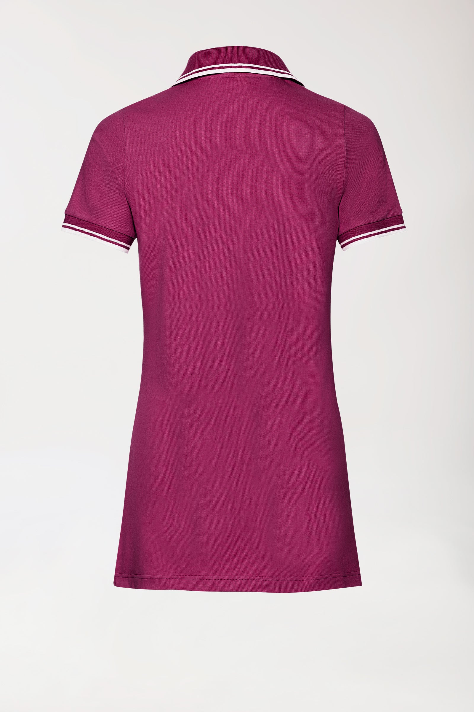 Piqué Longshirt Damen - Polokragen berry/weiss