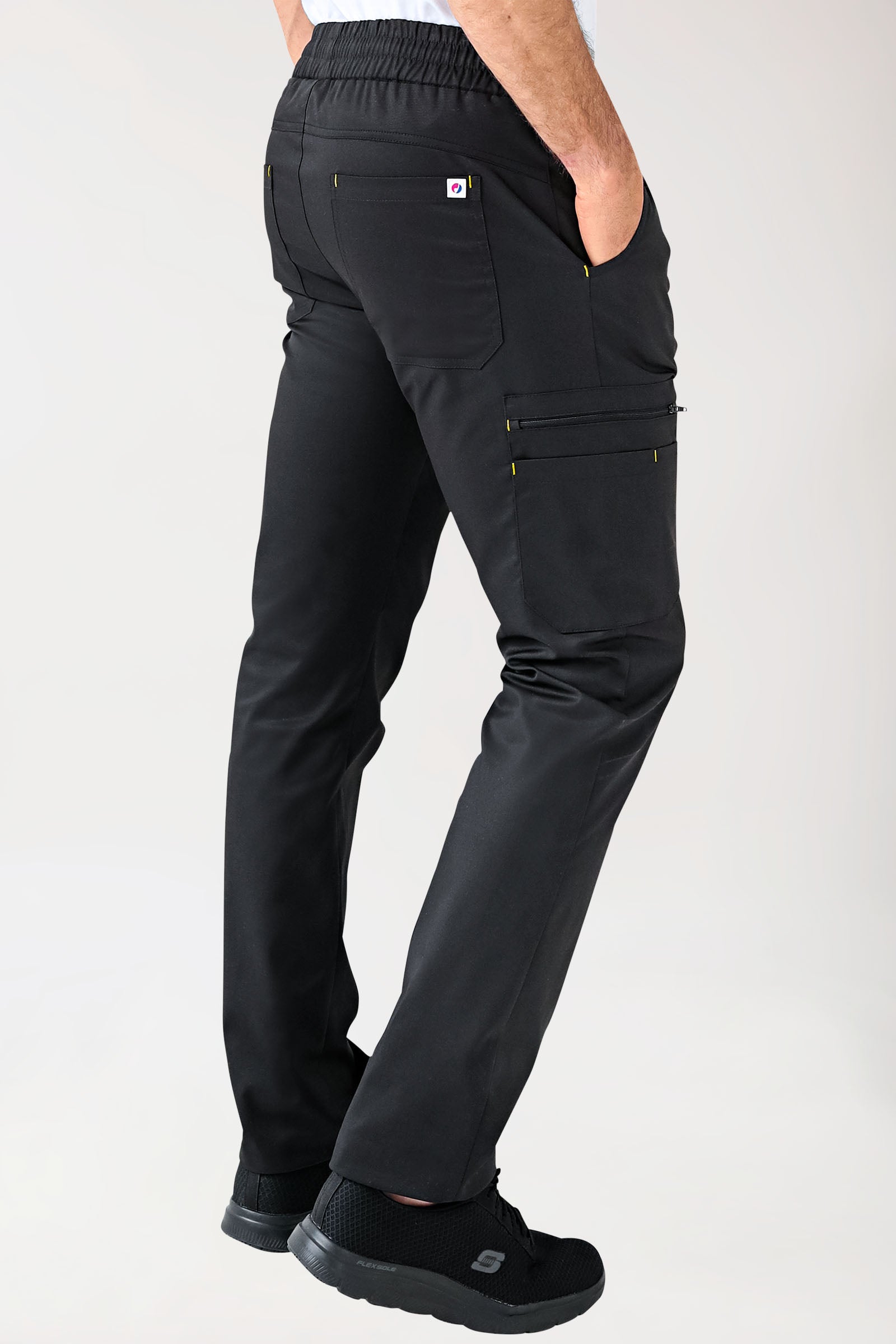 CLINIC STRETCH Hose Herren - gerader Saum schwarz/gelb, Rückansicht