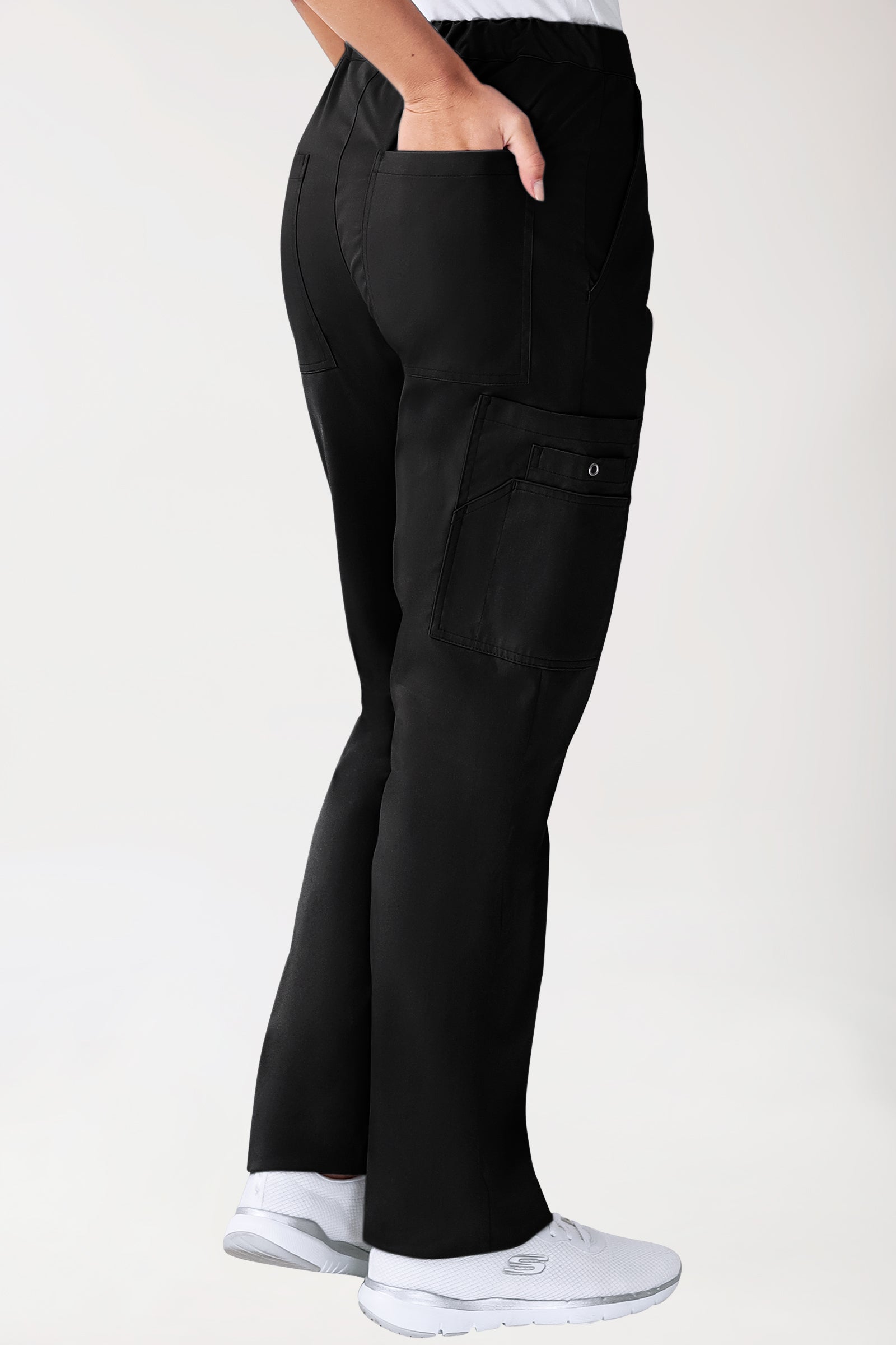 CLINIC STRETCH Hose Unisex - mit Beintasche schwarz, Rückansicht