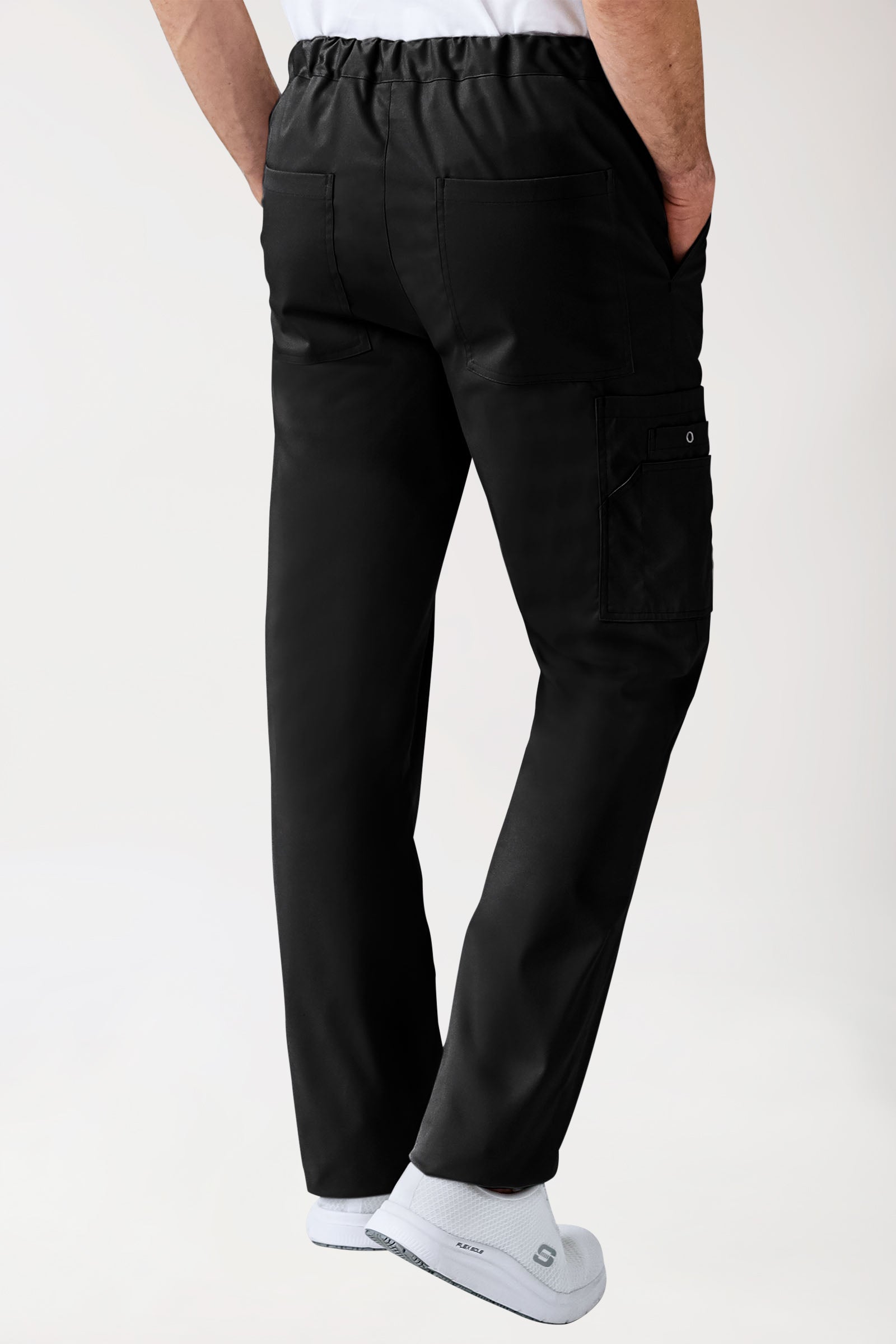 CLINIC STRETCH Hose Unisex - mit Beintasche schwarz, Rückansicht