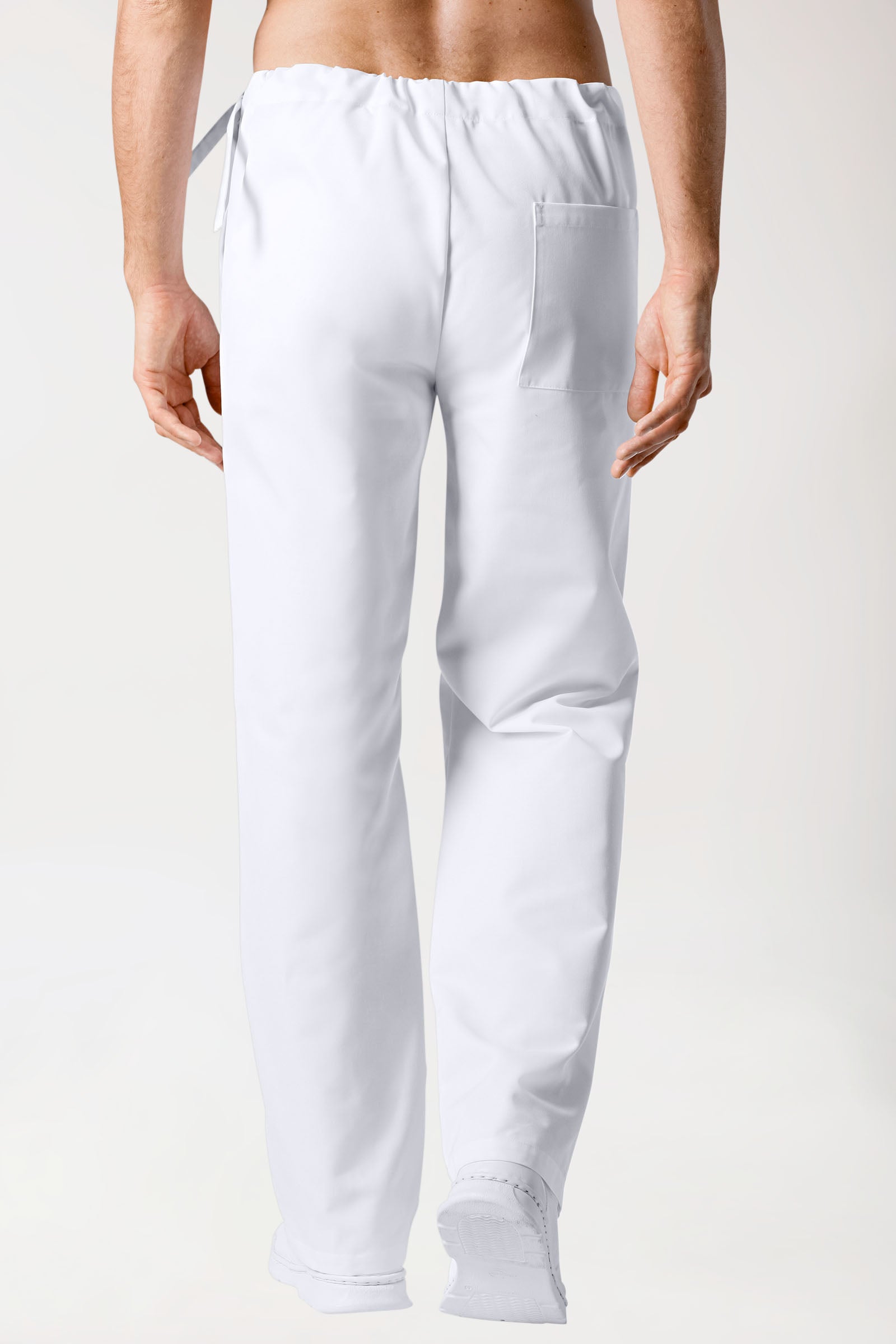 Baumwoll Hose Unisex - seitlicher Knopfverschluss weiss, Vue de dos