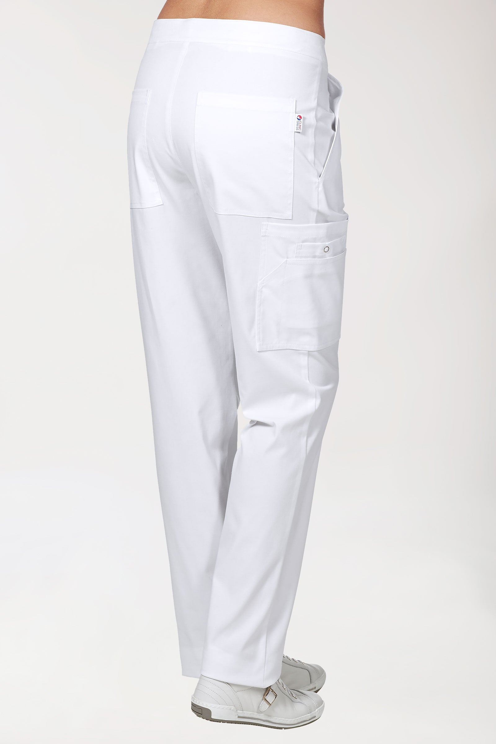 CLINIC STRETCH Hose Unisex - mit Beintasche weiss, Vue de dos