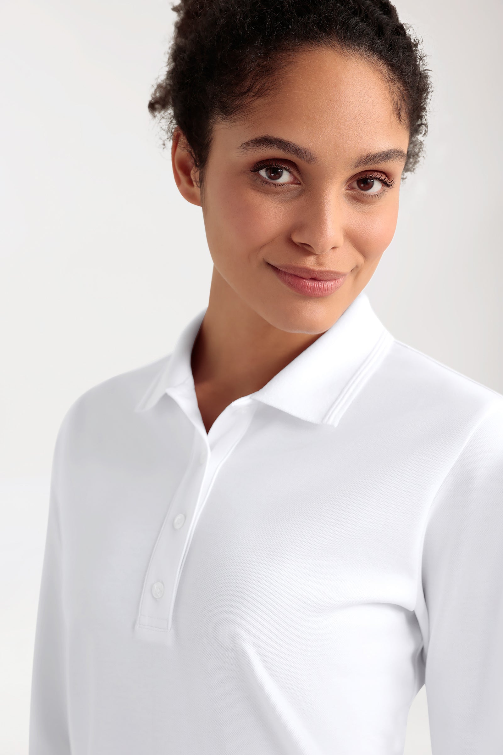 COMFY FLEX Stretch Longsleeve Damen - Polokragen weiss