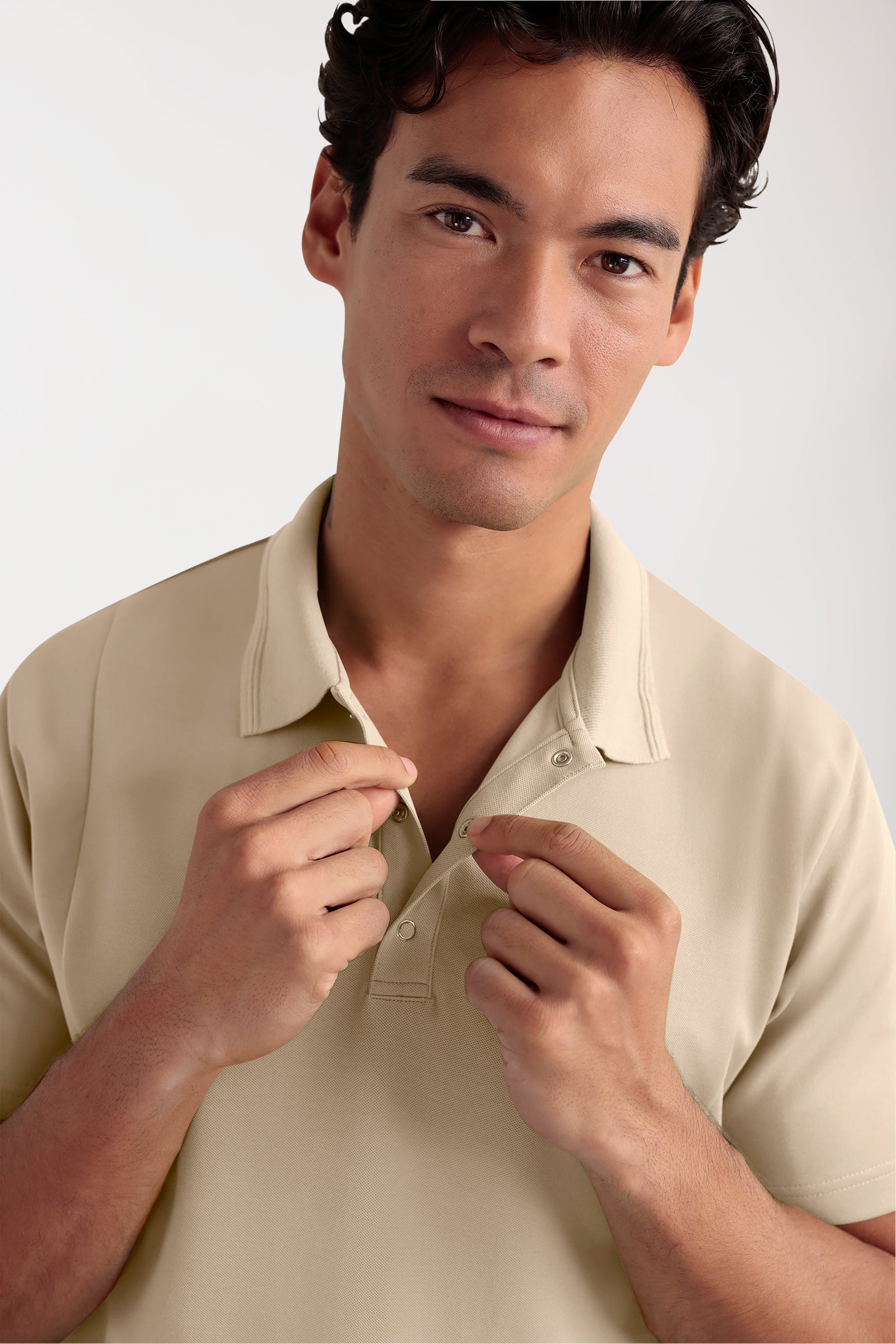 COMFY FLEX Stretch Schlupfkasack Herren - Polokragen sand