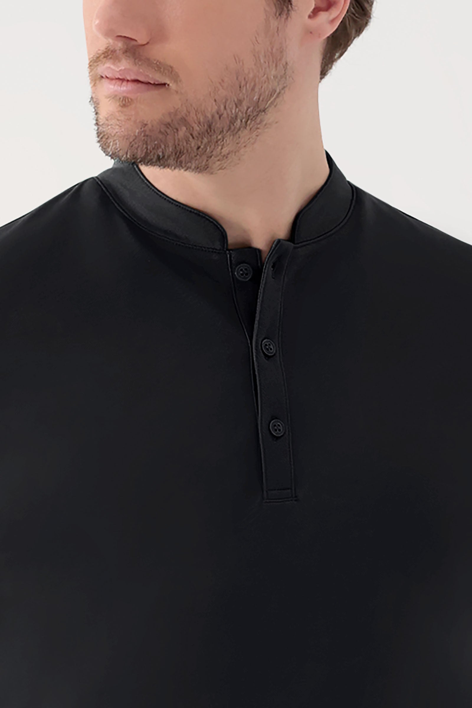 COMFY FLEX Stretch Shirt Herren - Stehkragen schwarz