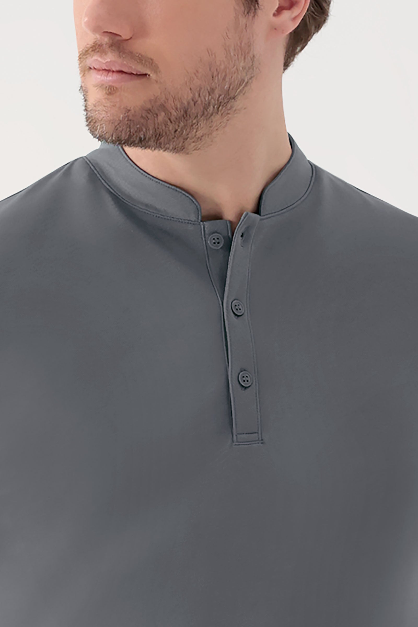 COMFY FLEX Stretch Shirt Herren - Stehkragen steingrau