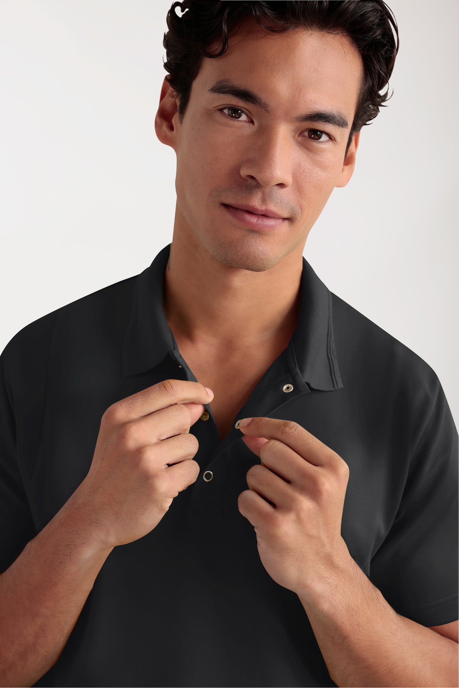 COMFY FLEX Stretch Schlupfkasack Herren - Polokragen schwarz