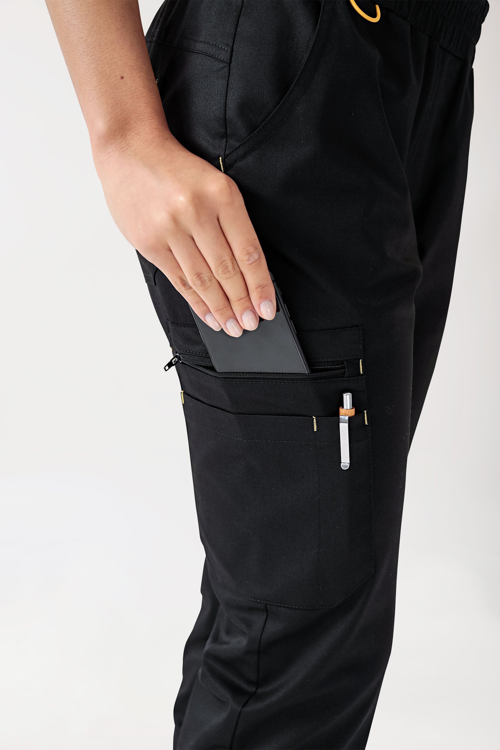 CLINIC STRETCH Hose Damen - gerader Saum Kurzgr. schwarz/gelb