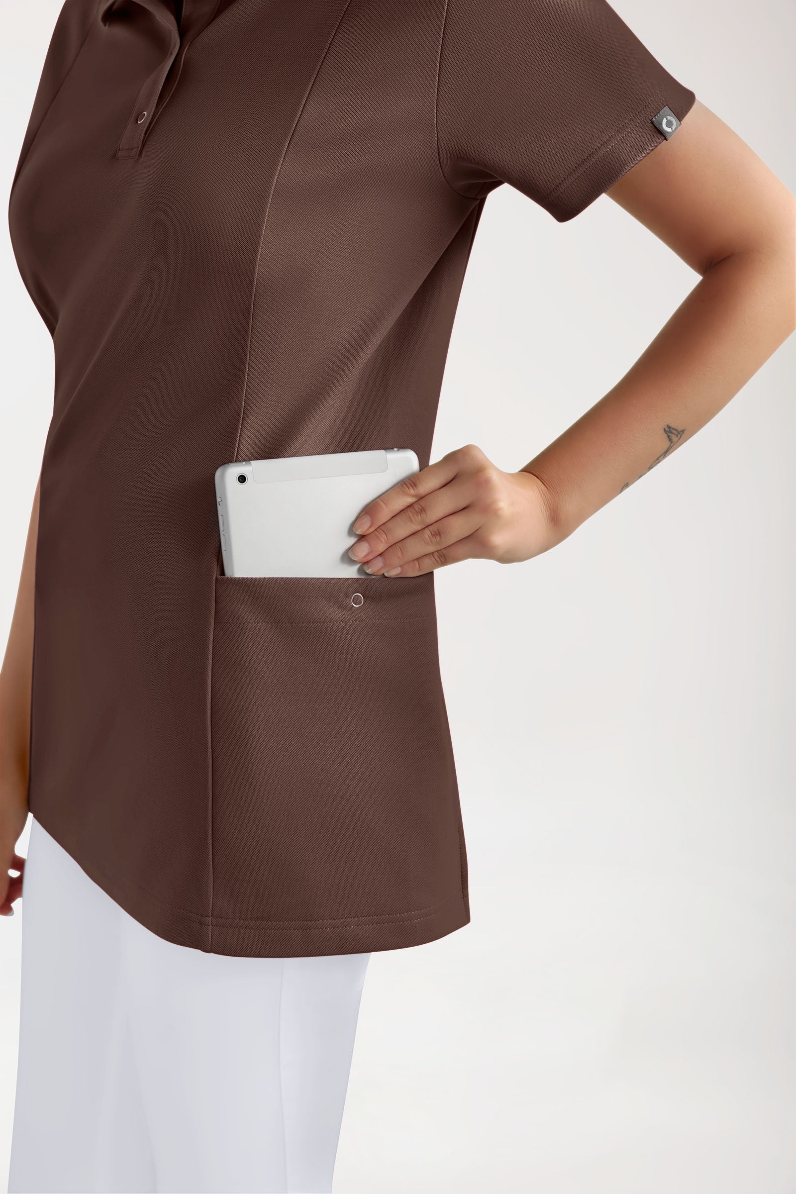 COMFY FLEX Stretch Schlupfkasack Damen - mit Druckknöpfen coffee