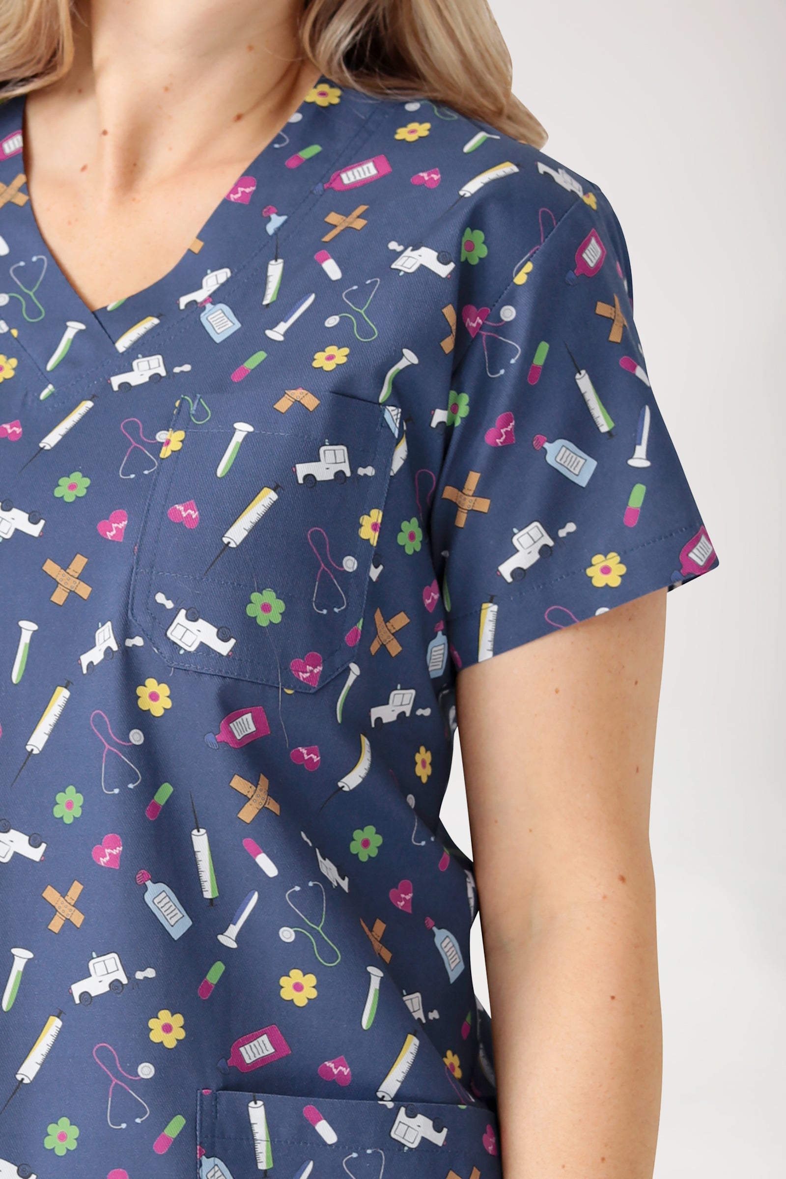 Leichter Schlupfkasack Damen - Alloverprint navy/bunt