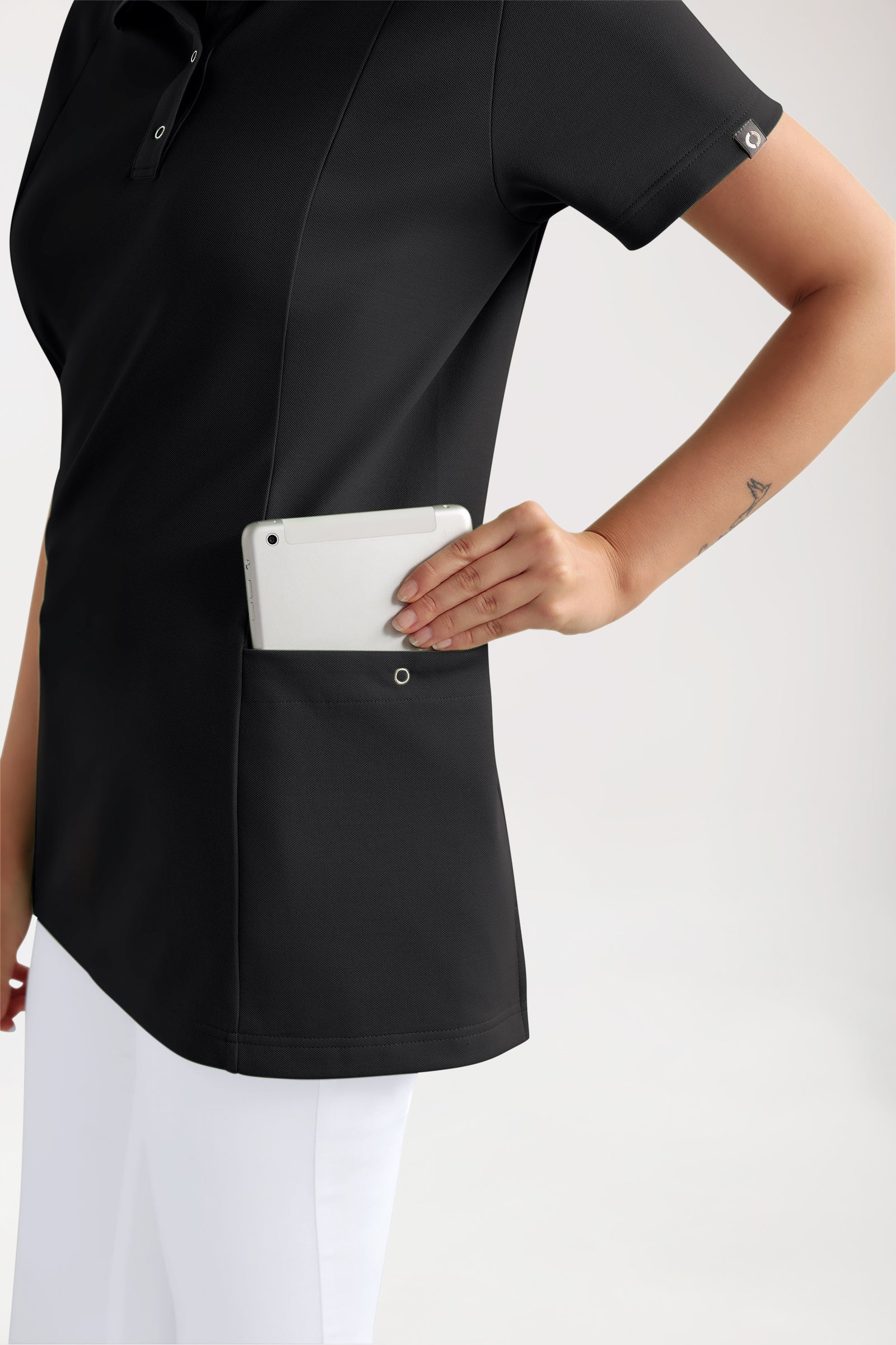 COMFY FLEX Stretch Schlupfkasack Damen - Polokragen schwarz