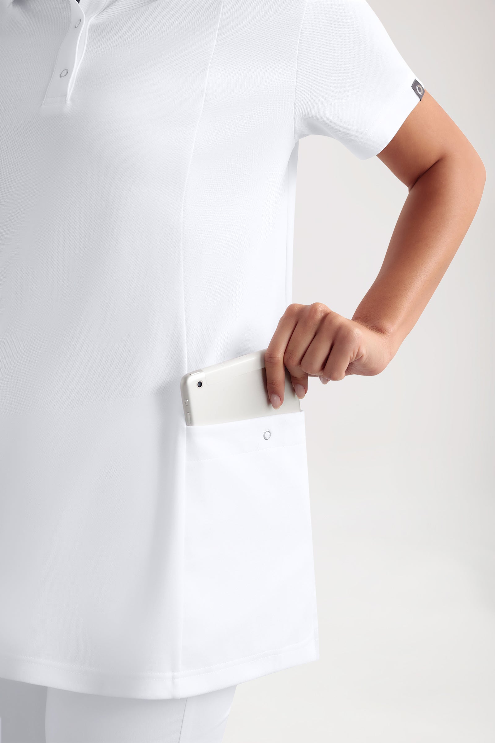 COMFY FLEX Stretch Schlupfkasack Damen - Polokragen weiss