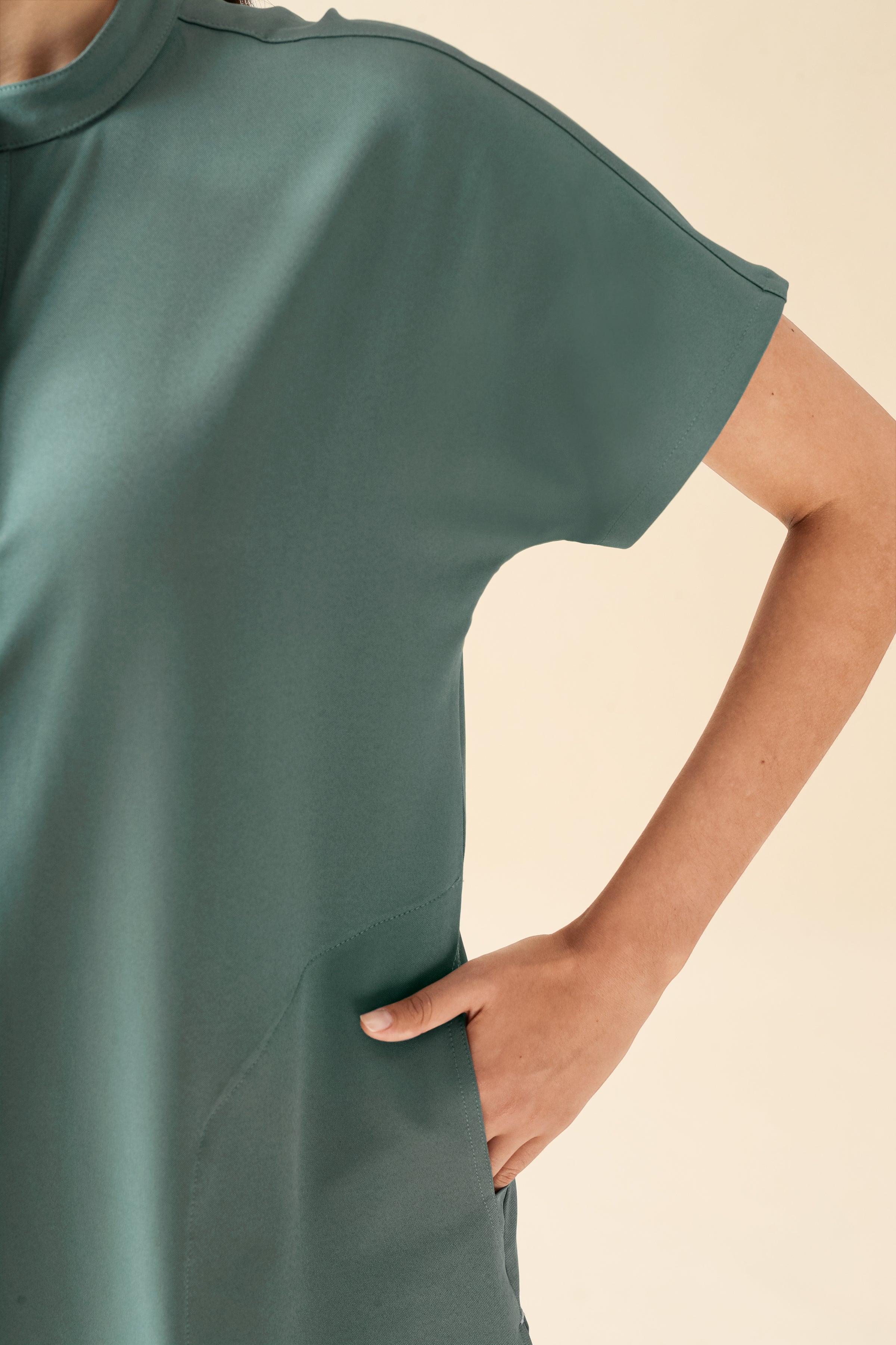 KAERE Schlupfkasack Damen - Stehkragen dunkelgrün