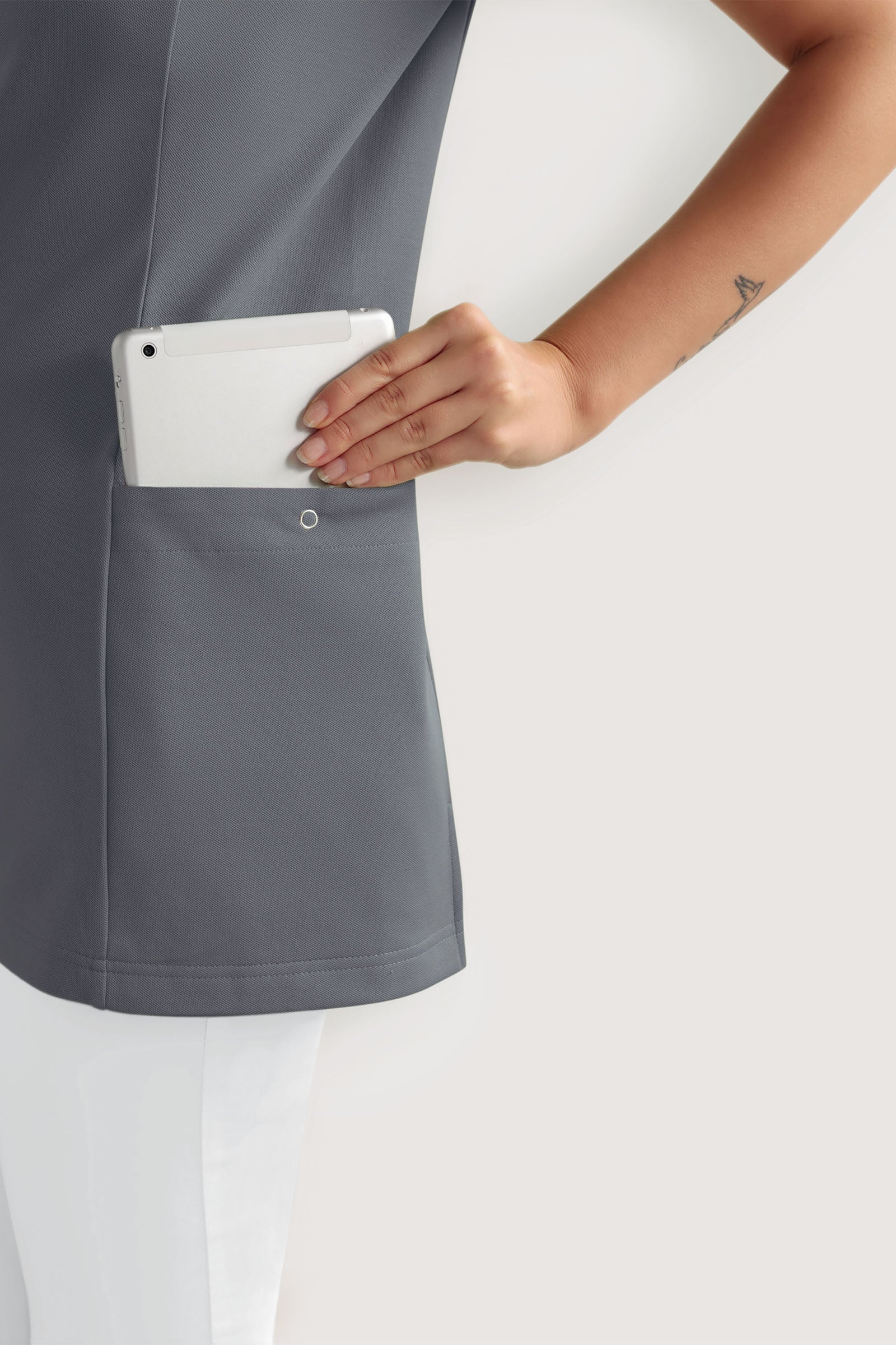 COMFY FLEX Stretch Schlupfkasack Damen - mit Druckknöpfen steingrau