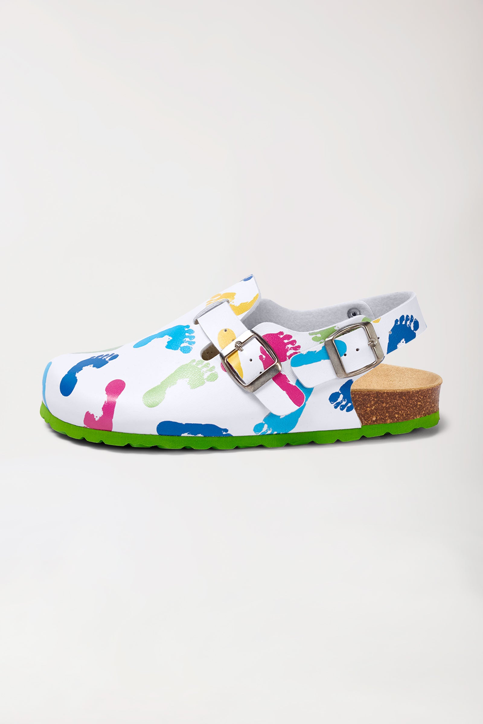 Damen Clog weiss/apfelgrün/bunt
