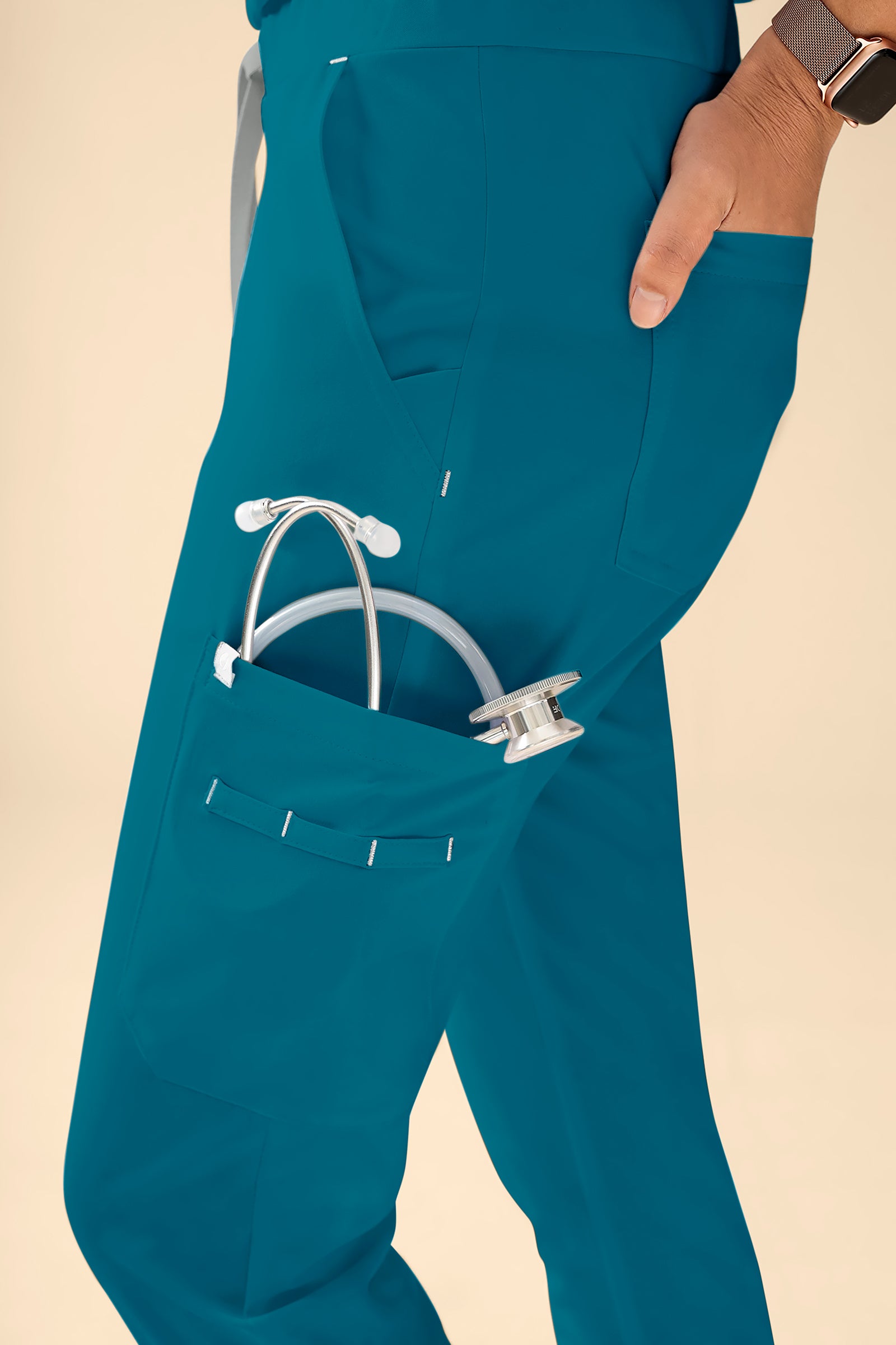 KAERE Hose Damen - Saumbündchen mit Beintaschen petrol