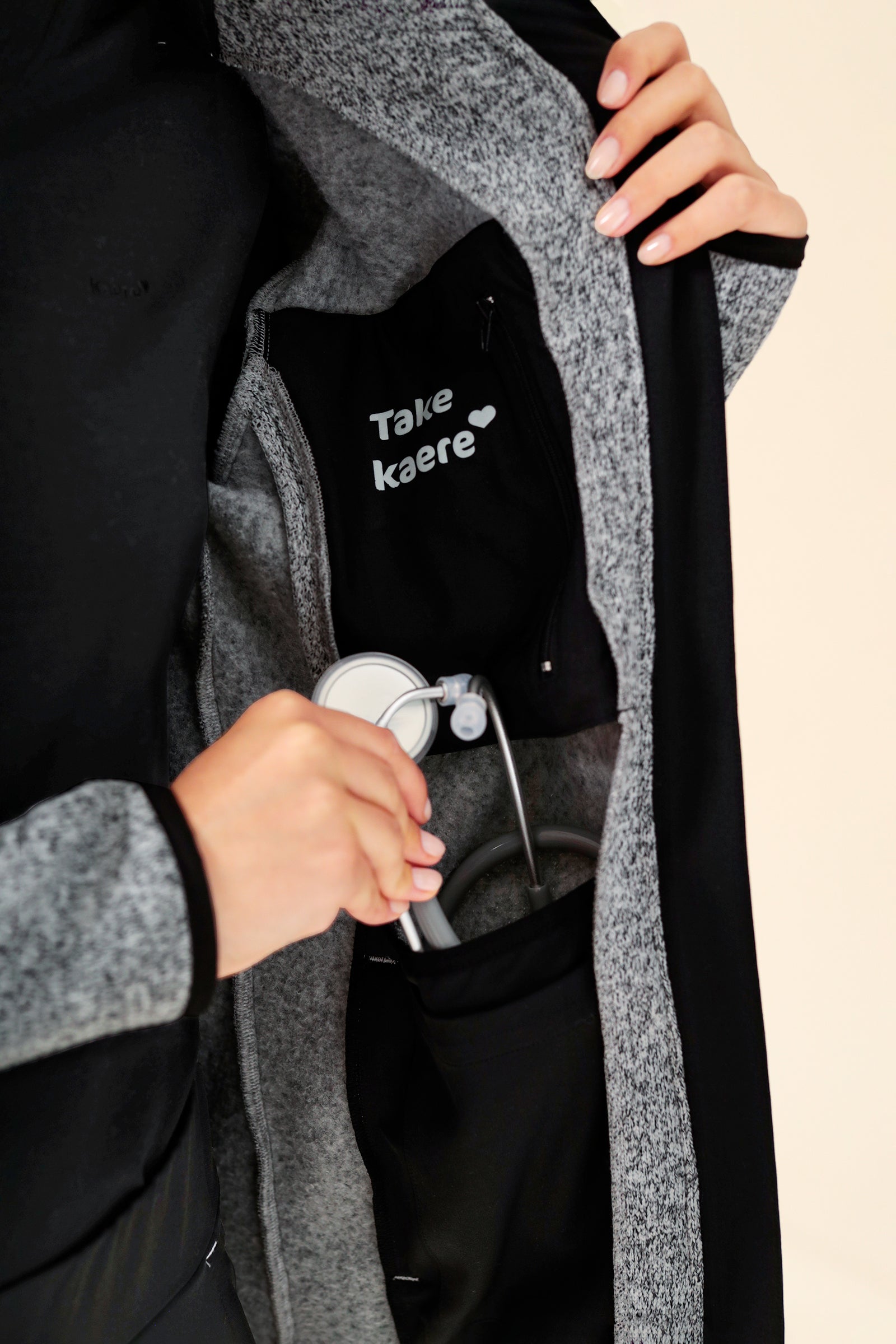 KAERE Fleecejacke Unisex - mit Reissverschluss grau melange