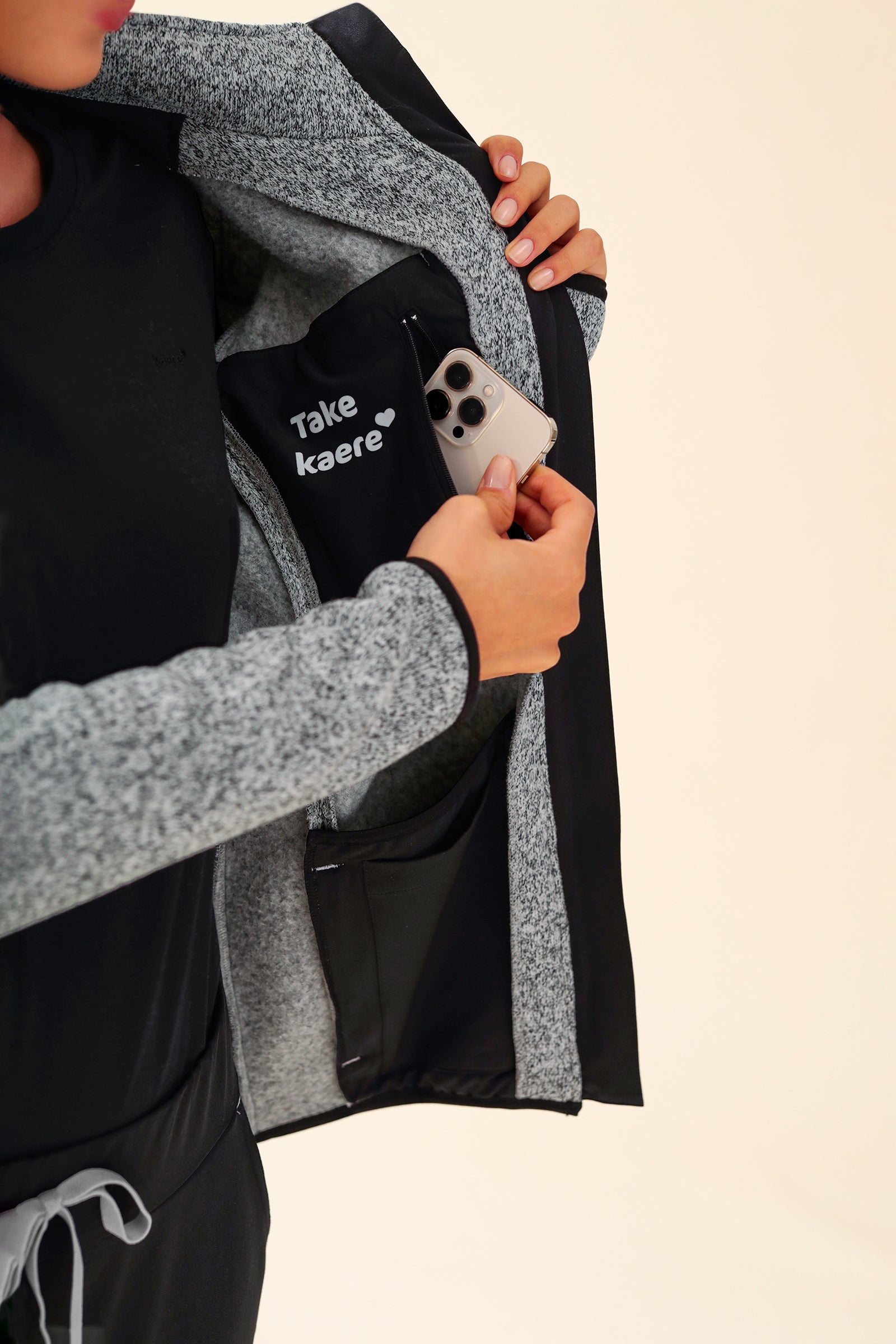 KAERE Fleecejacke Unisex - mit Reissverschluss grau melange