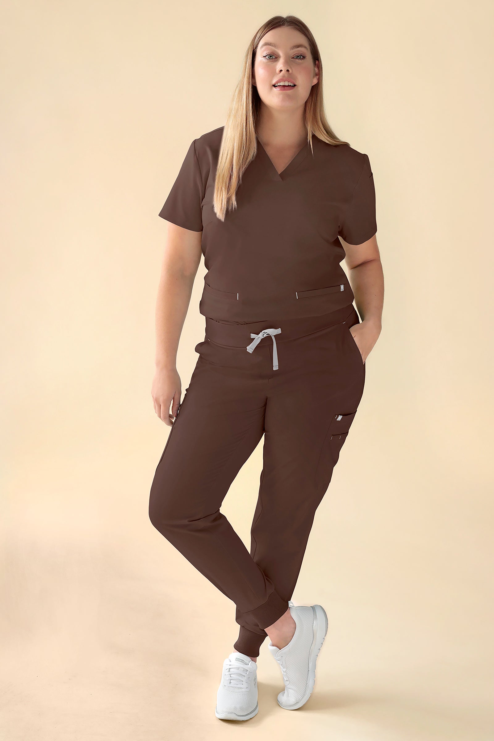 KAERE Hose Damen - Saumbündchen mit Beintaschen coffee