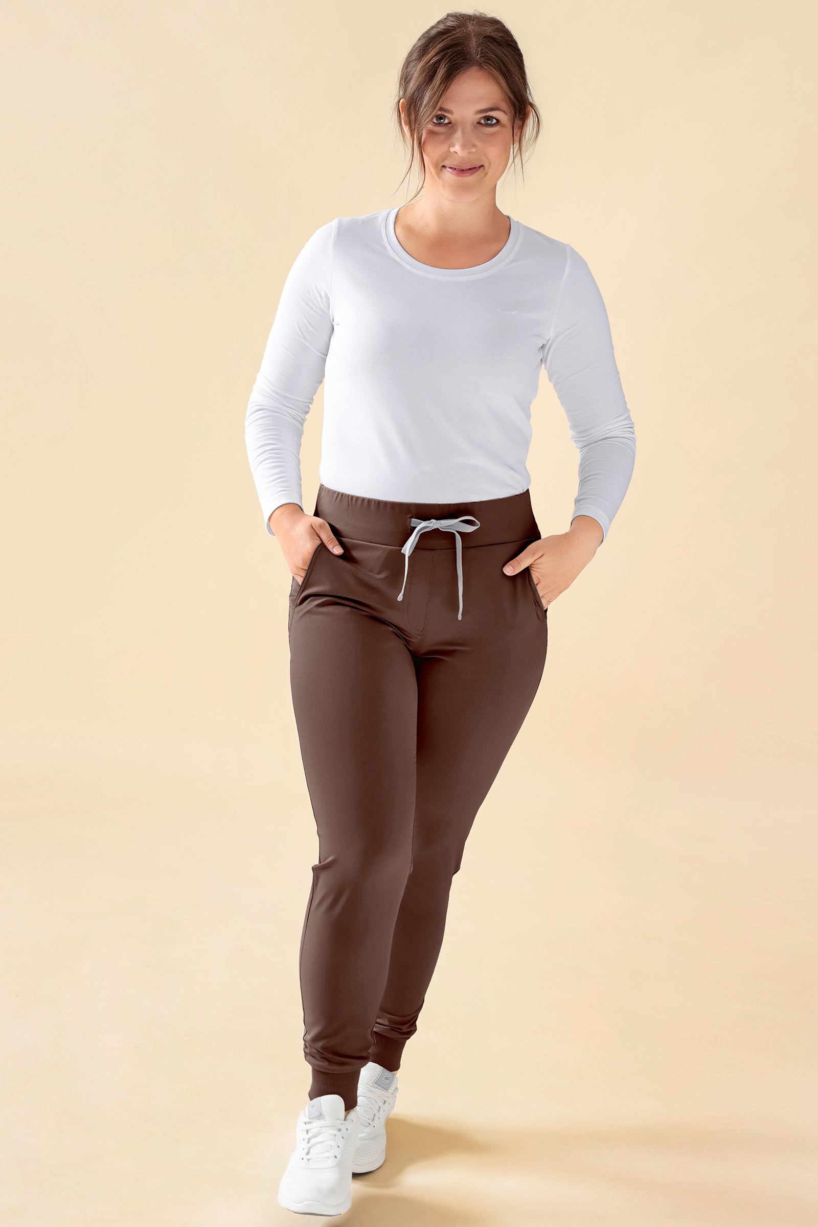 KAERE Hose Damen - Saumbündchen Kurzgr. ohne Beintaschen coffee, Vue de face