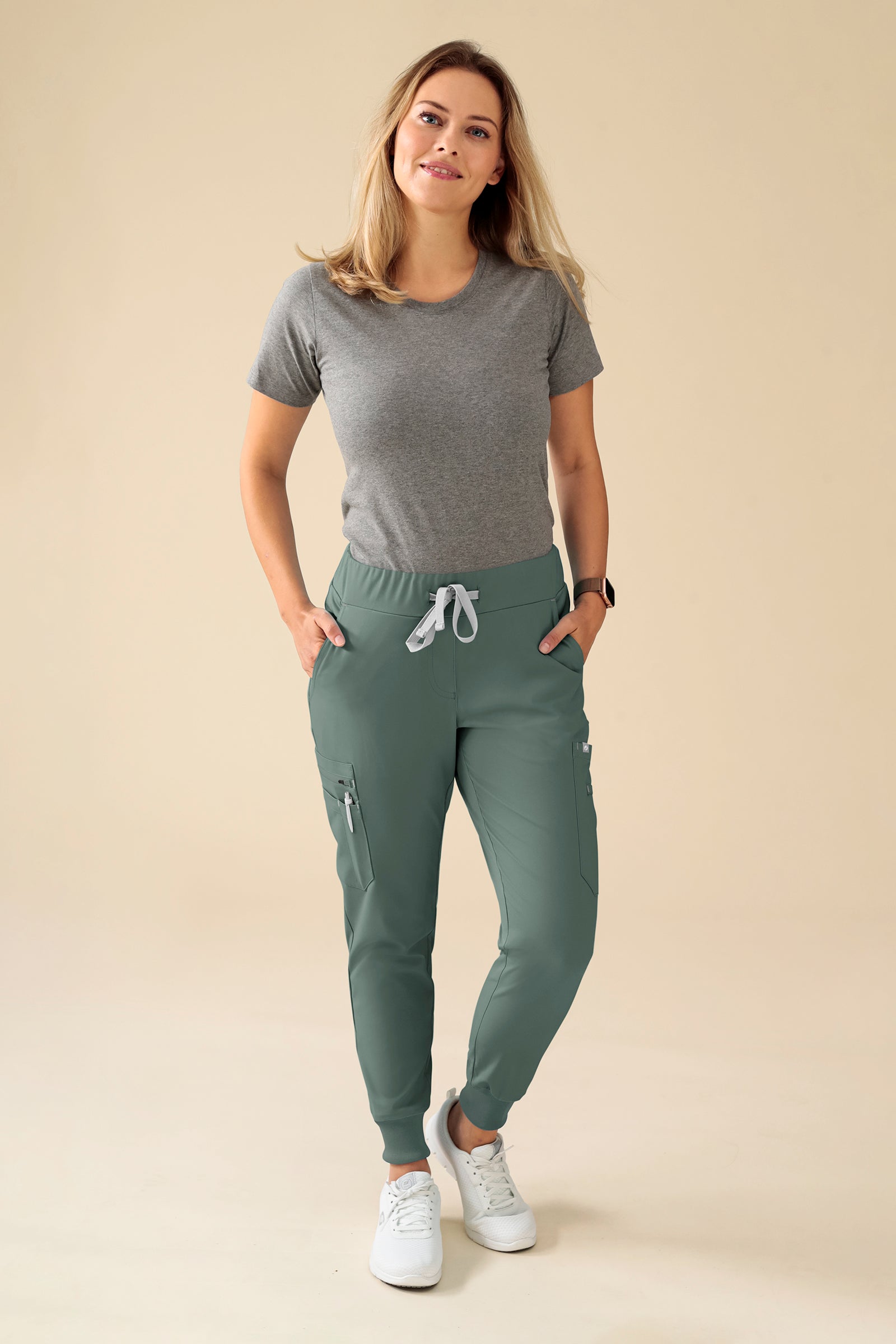 KAERE Hose Damen - Saumbündchen Kurzgr. mit Beintaschen dunkelgrün