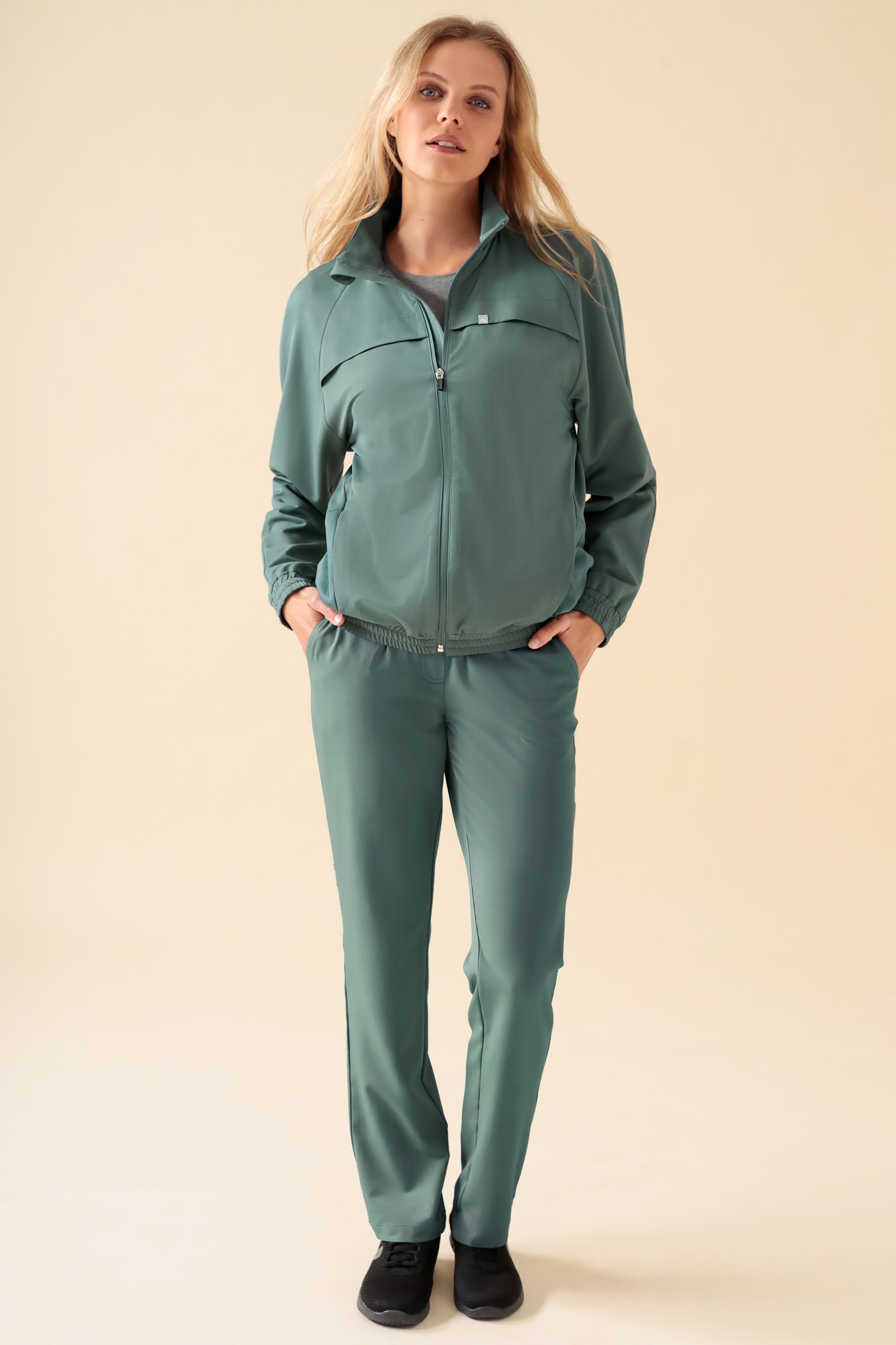 KAERE Hose Damen - gerader Saum ohne Beintaschen dunkelgrün